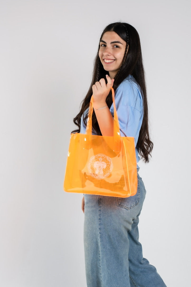 Printed orange Transparent Bag