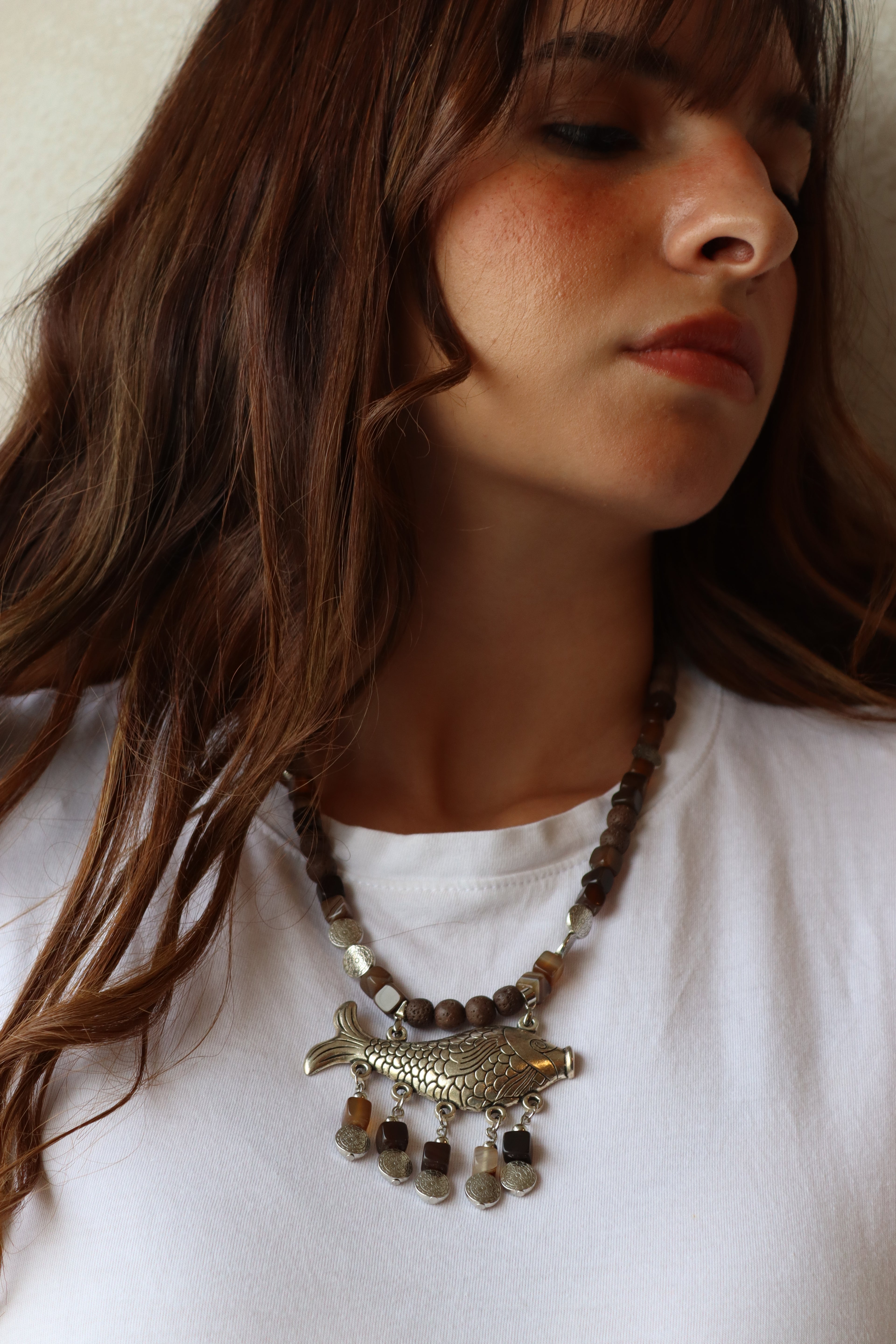 Brown Agate Fish Statement Necklace