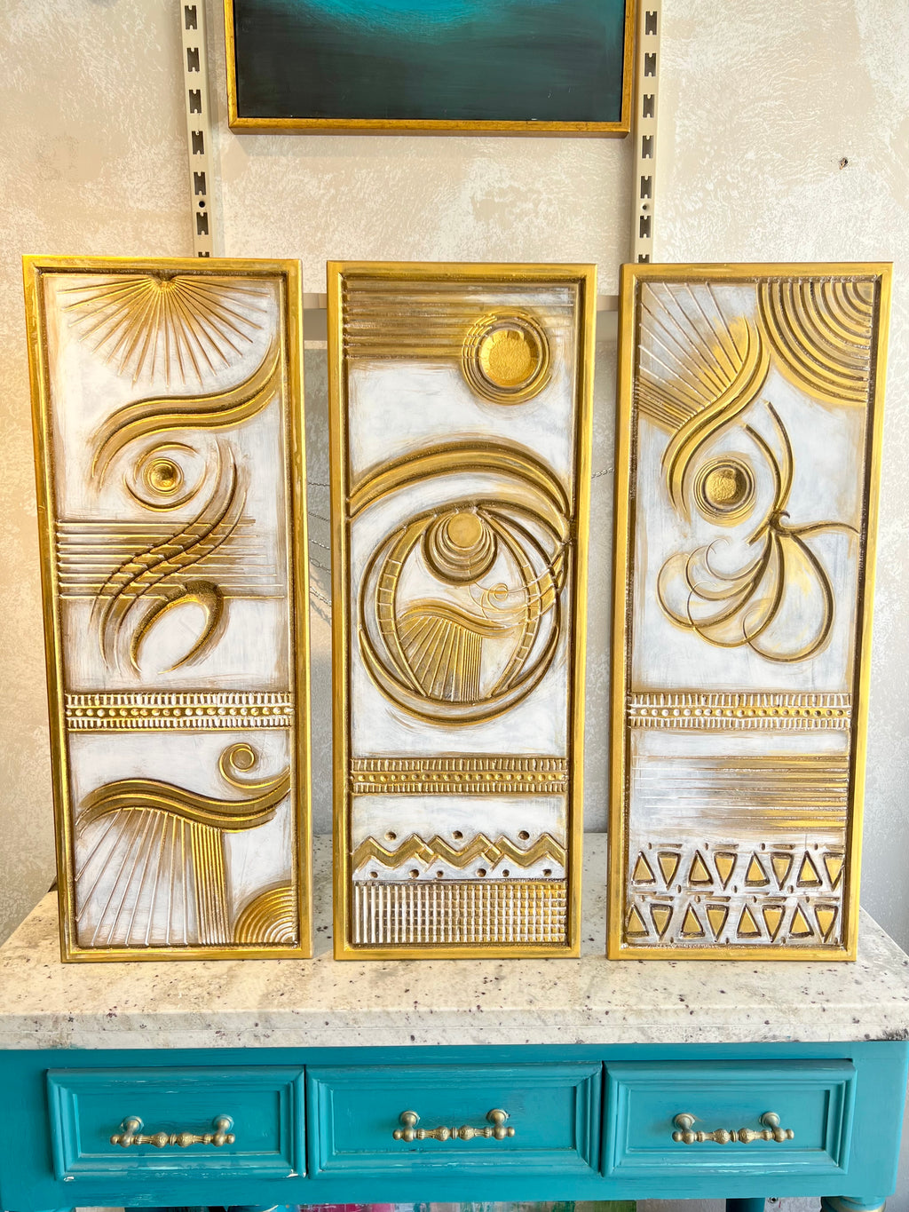 “Tajalliyat” Triptych - Gold Wall Art by Mayada Soliman | AWM028