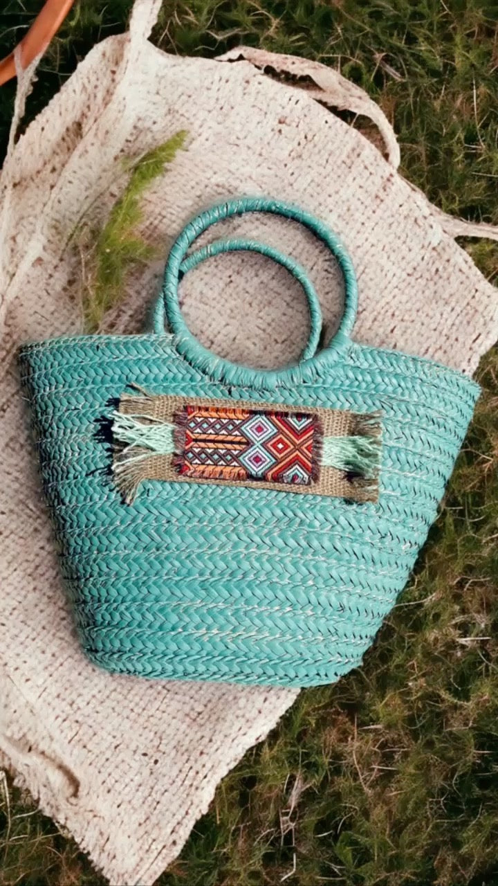 Sea Blue Wicker Bag