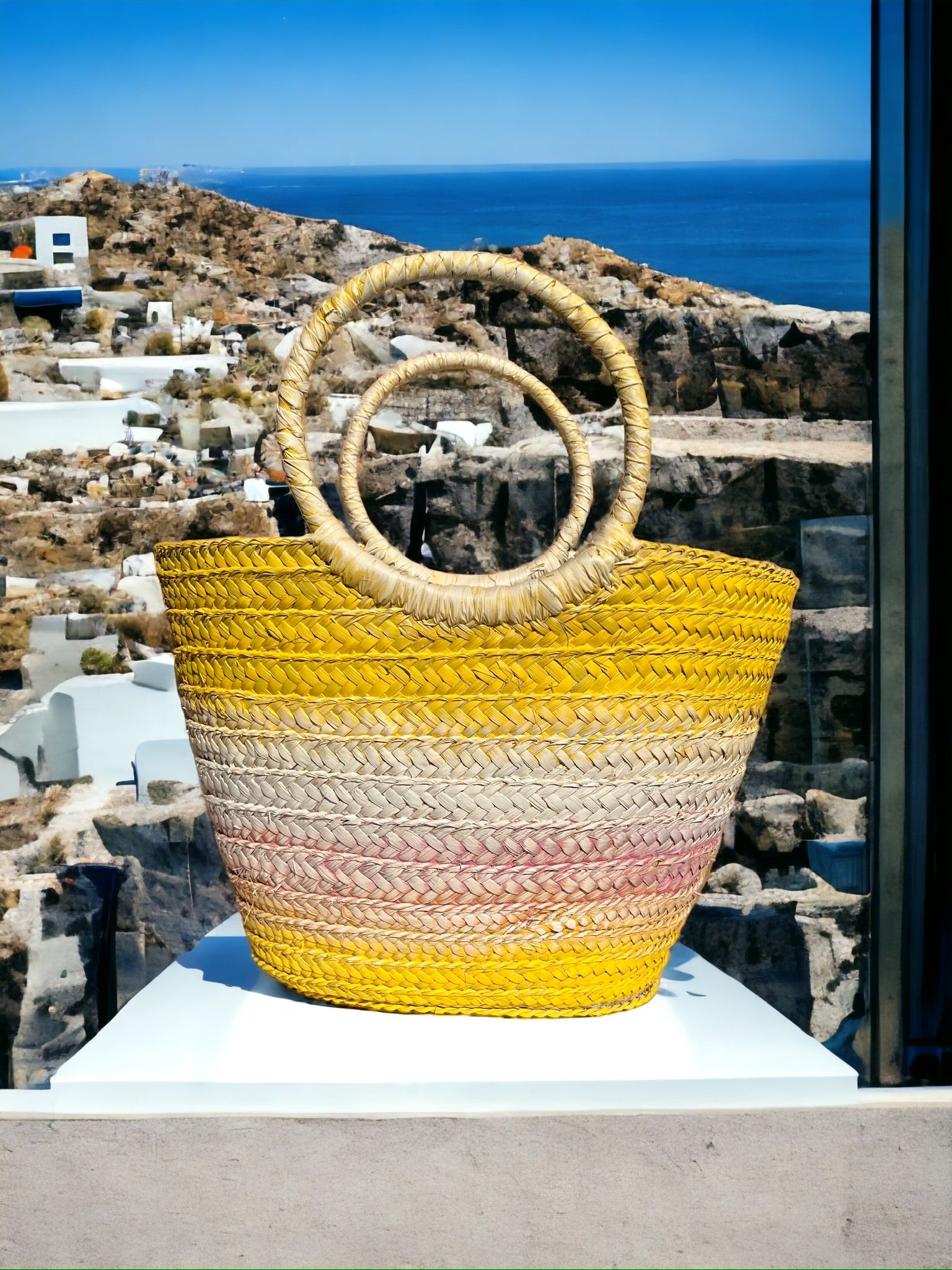 Yellow x White Wicker Bag