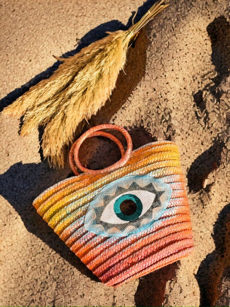 Eye Pattern Wicker Bag