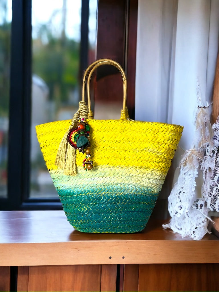 Yellow x Green Wicker Bag