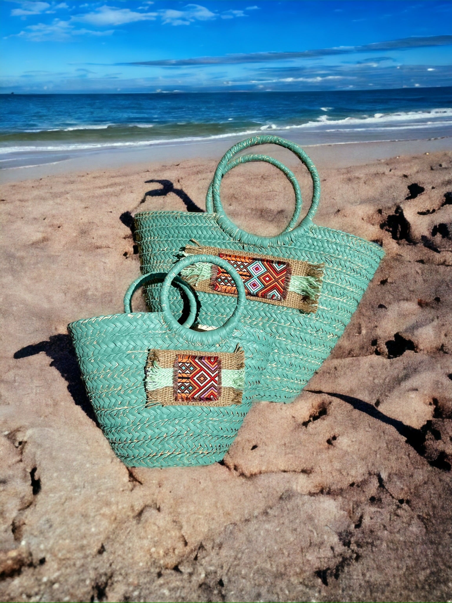 Sea Blue Wicker Bag