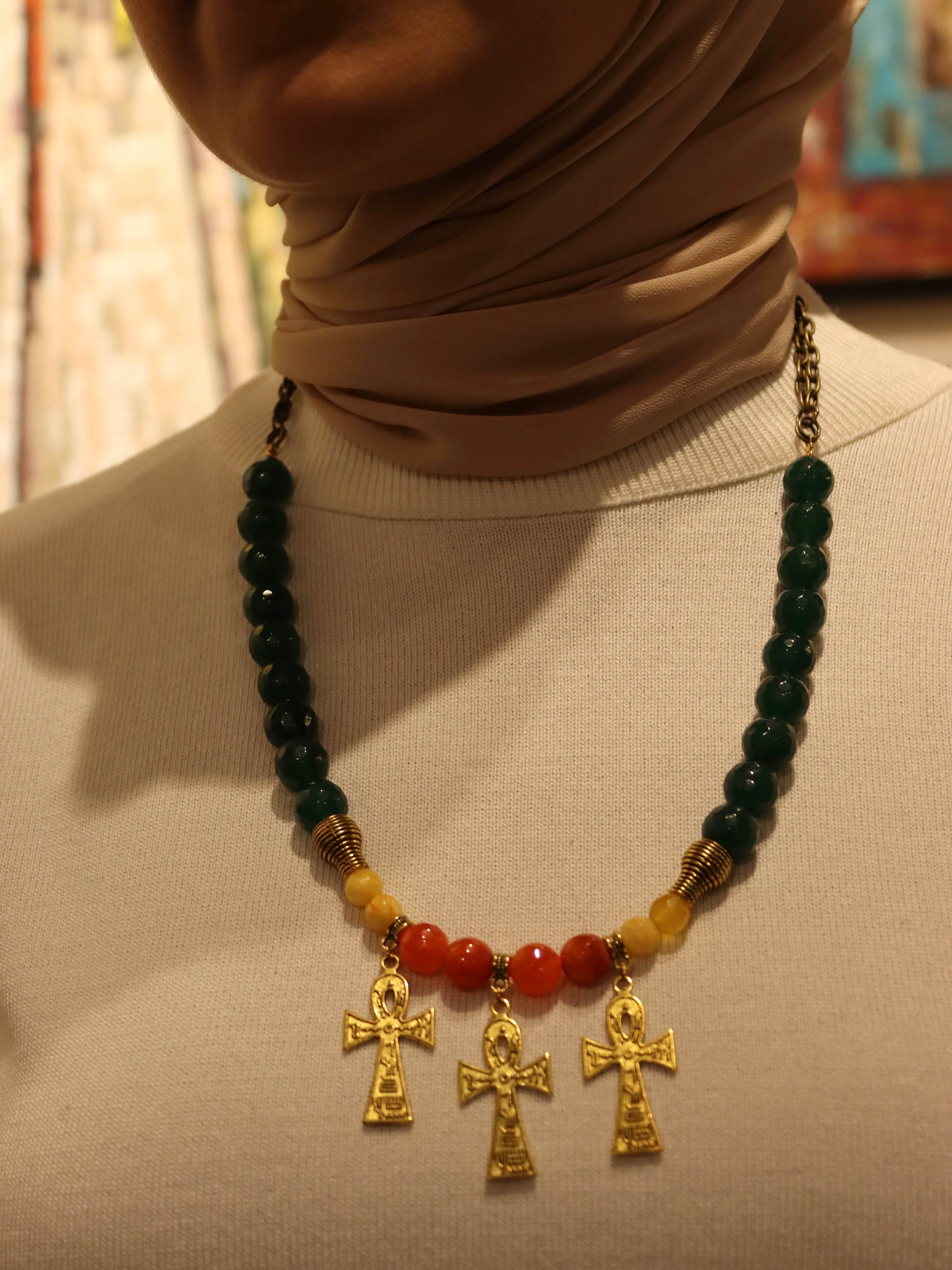 Ankh Al Shams - Handmade agate stone necklace | Egyptian inspired