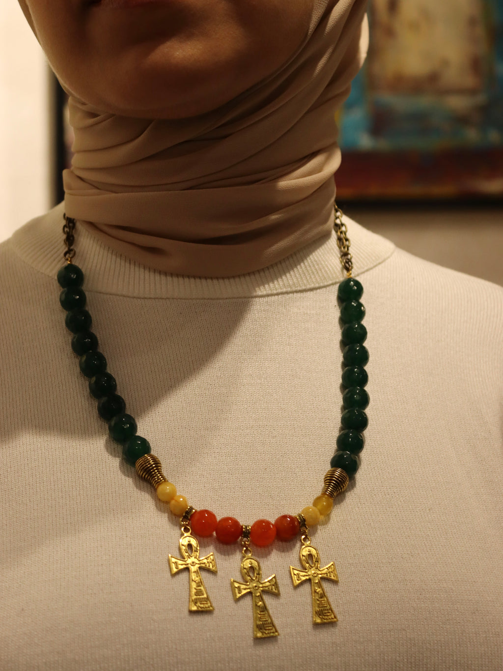 Ankh Al Shams - Handmade agate stone necklace | Egyptian inspired