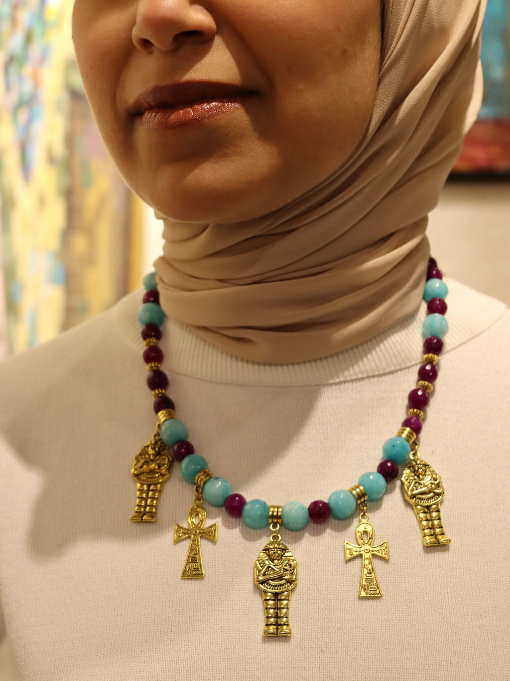 Ankh of the Nile - Handmade natural agate stone necklace | Egyptian inspired