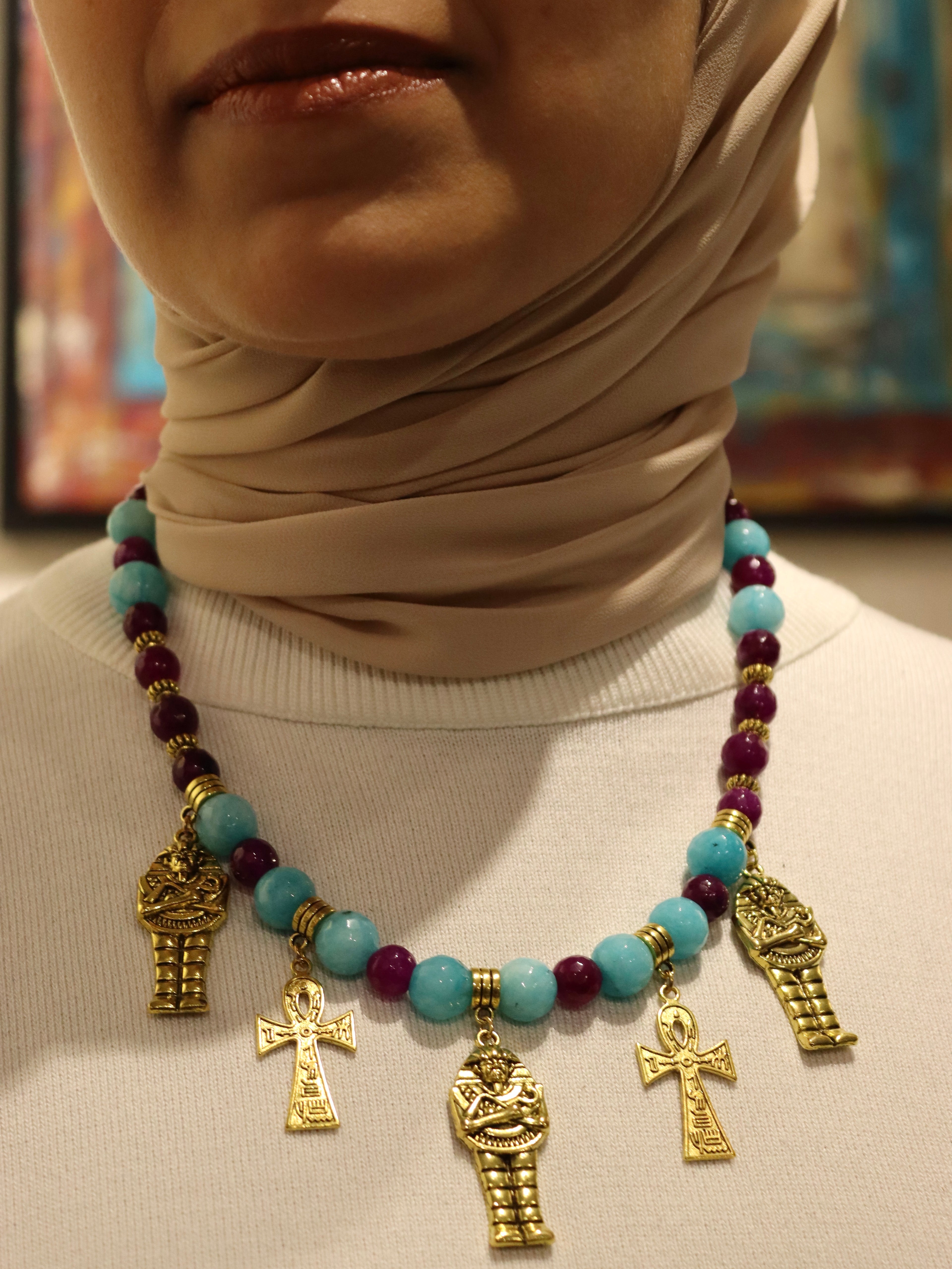 Ankh of the Nile - Handmade natural agate stone necklace | Egyptian inspired