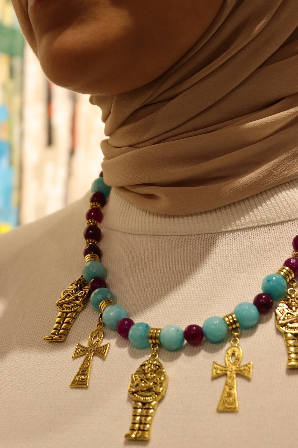 Ankh of the Nile - Handmade natural agate stone necklace | Egyptian inspired