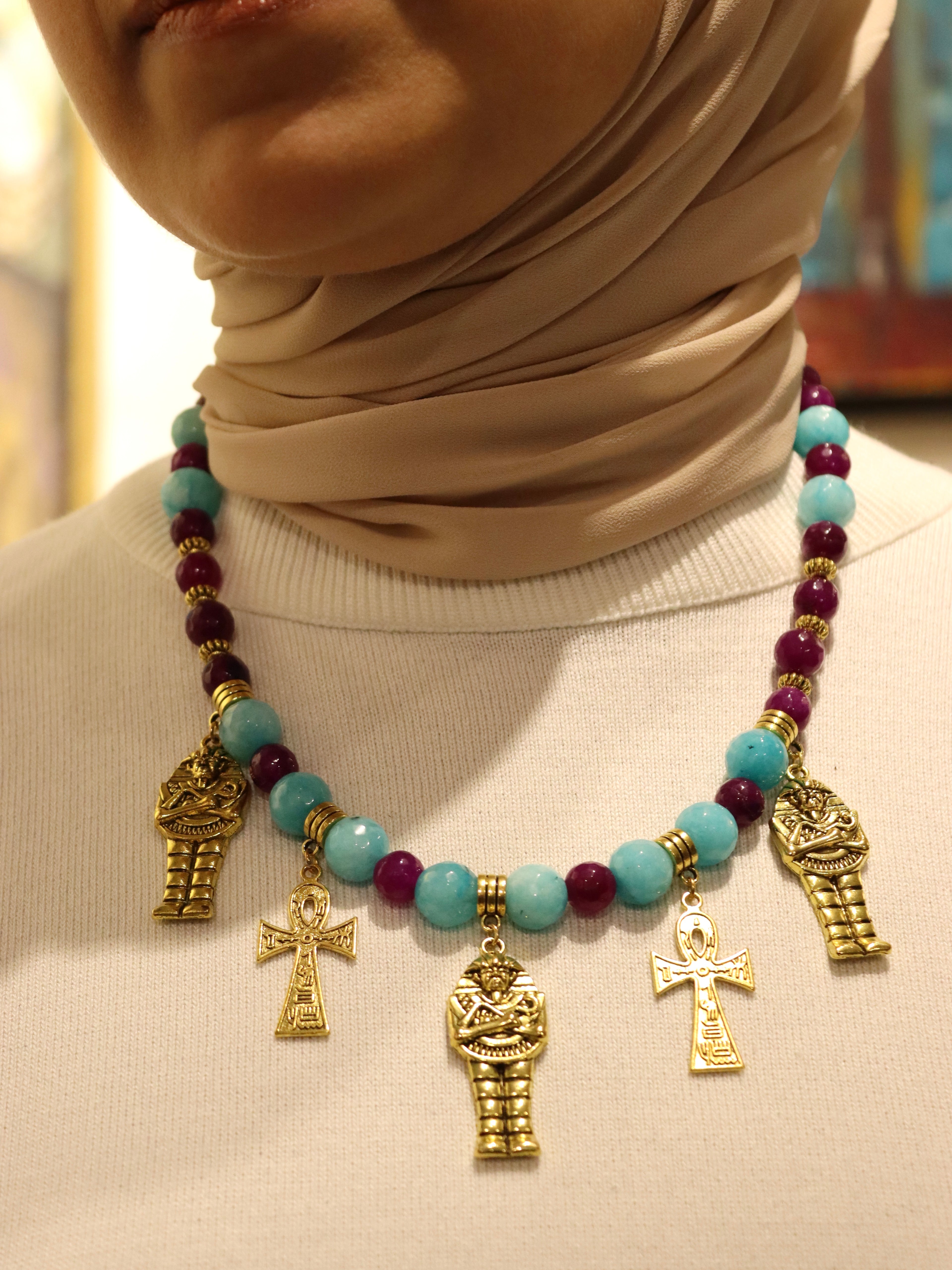 Ankh of the Nile - Handmade natural agate stone necklace | Egyptian inspired