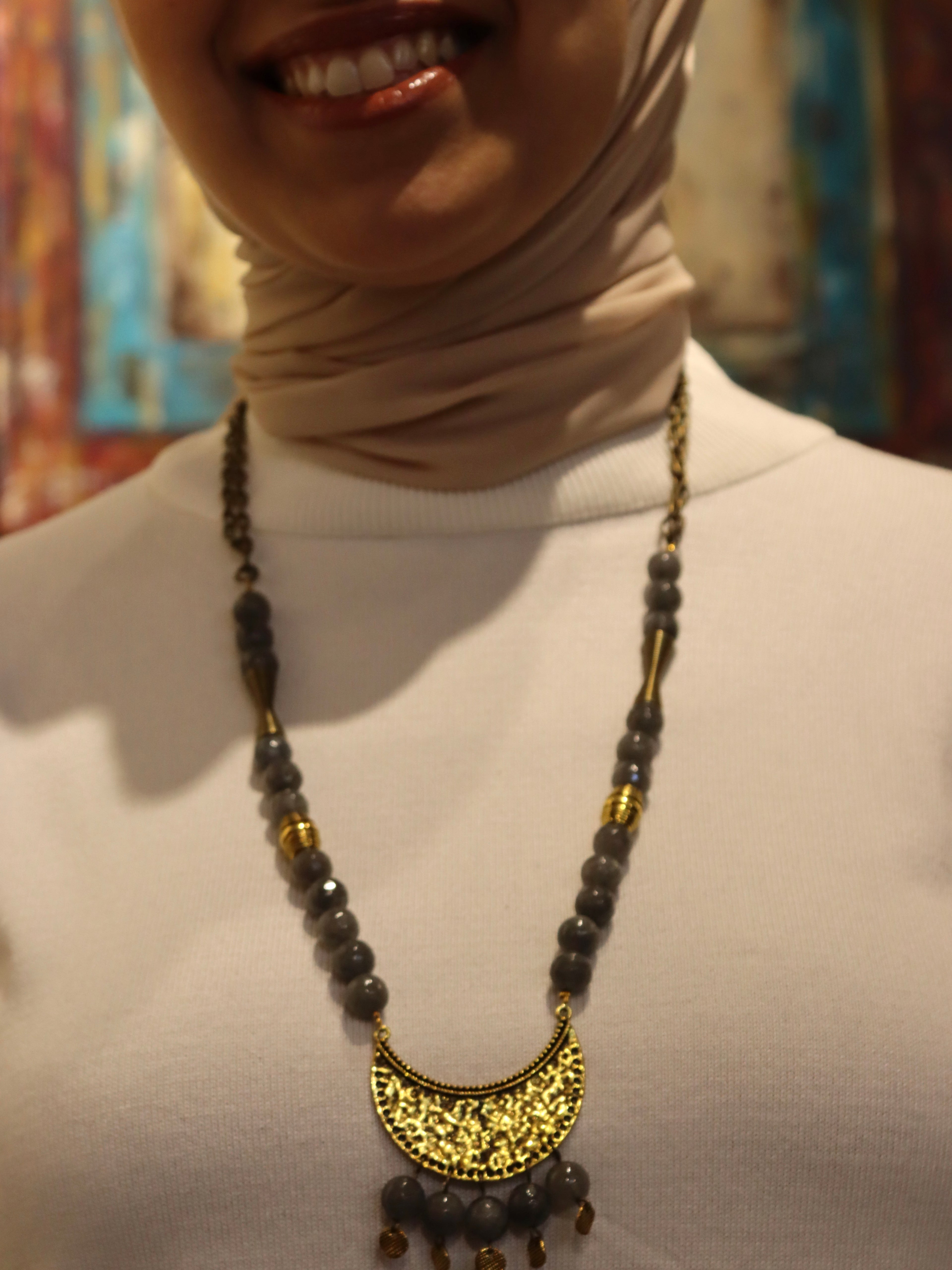Midi - Grey Agate stones with oxidized gold accents necklace | Handmade jewelry