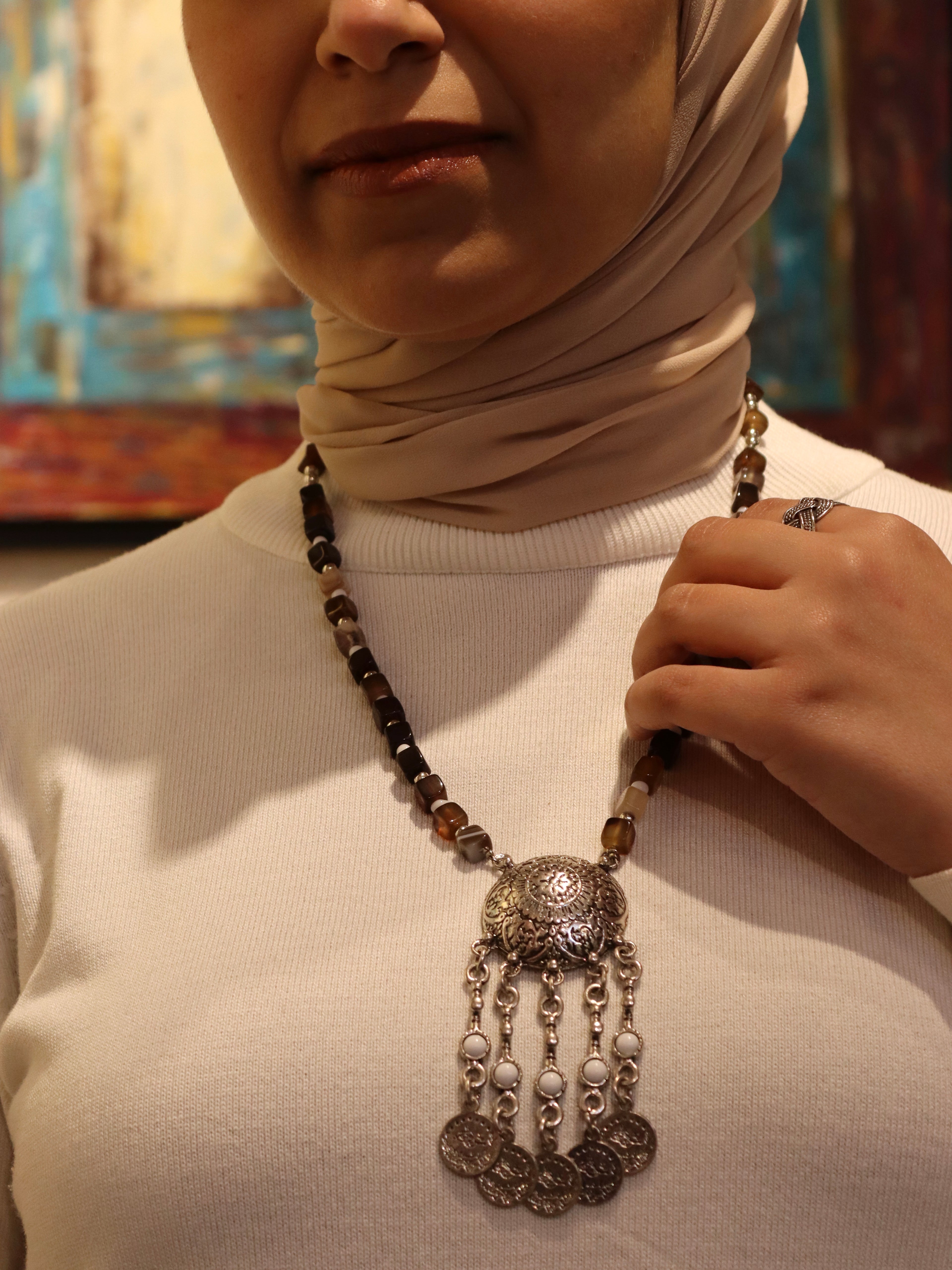 Brown agate heritage coin drop Necklace | Handmade jewelry