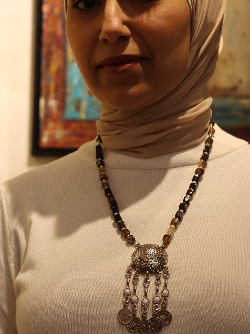 Brown agate heritage coin drop Necklace | Handmade jewelry