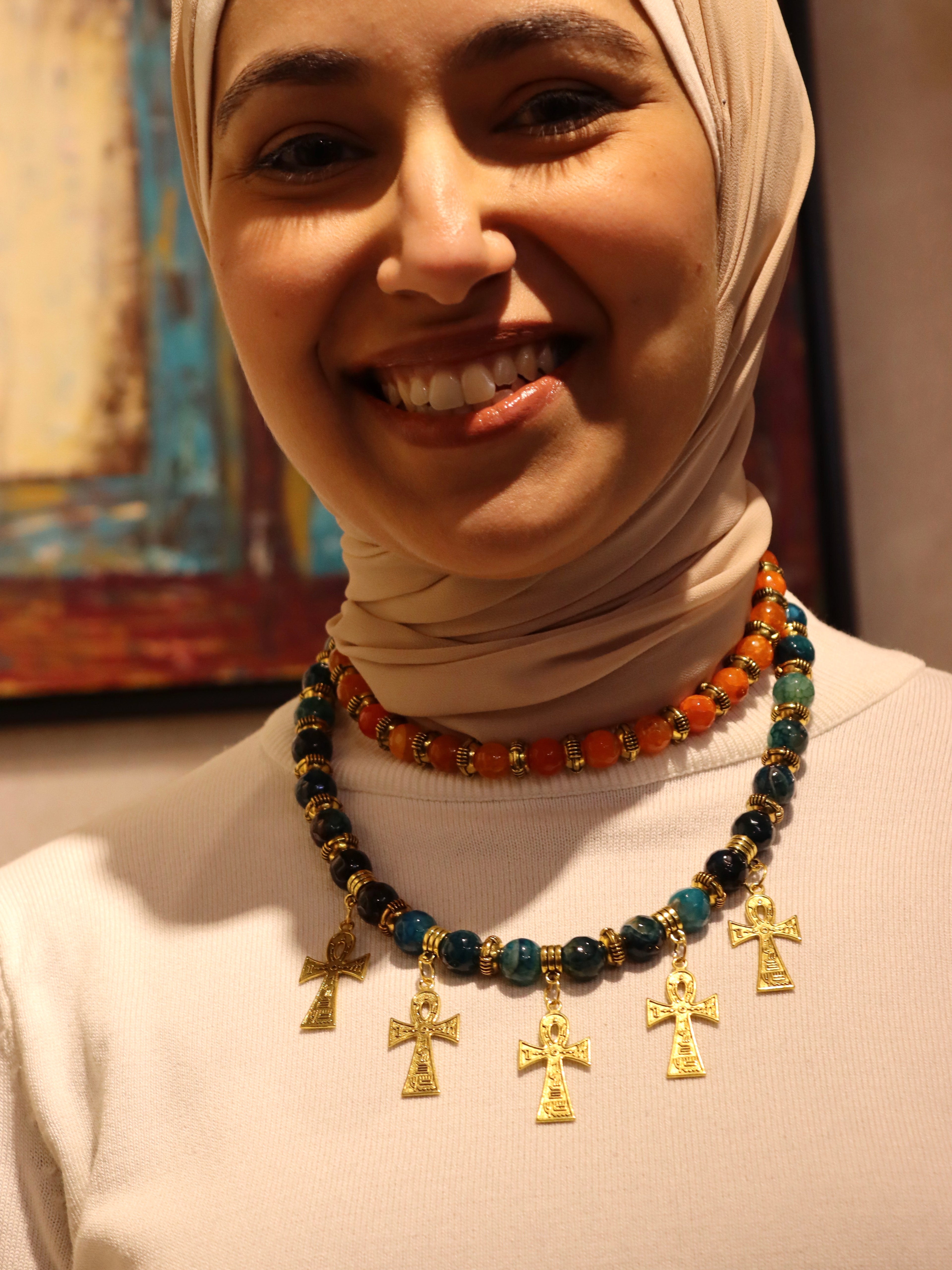 Twin Ankhs - Handmade agate stones necklace set | Egyptian inspired