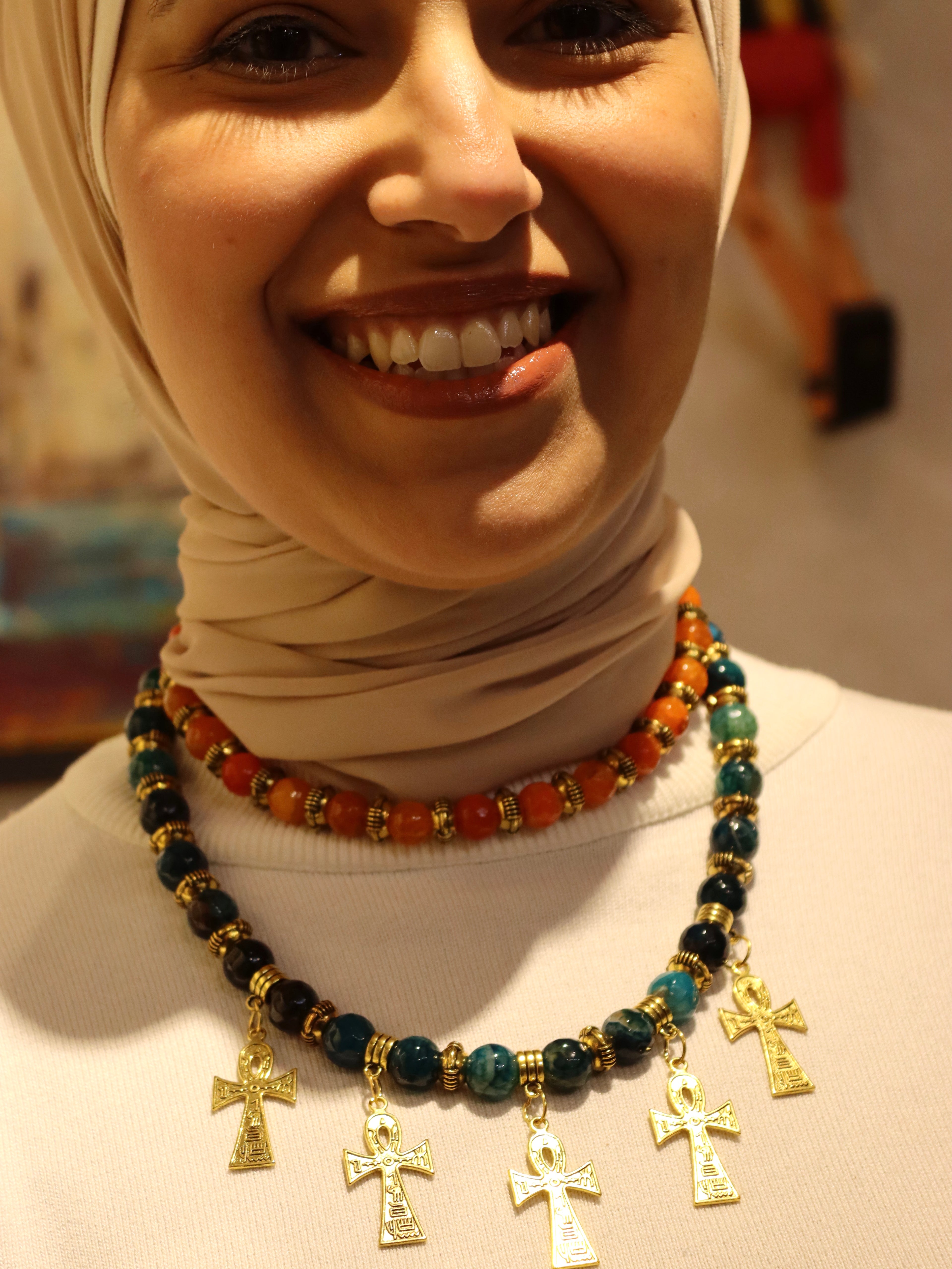 Twin Ankhs - Handmade agate stones necklace set | Egyptian inspired