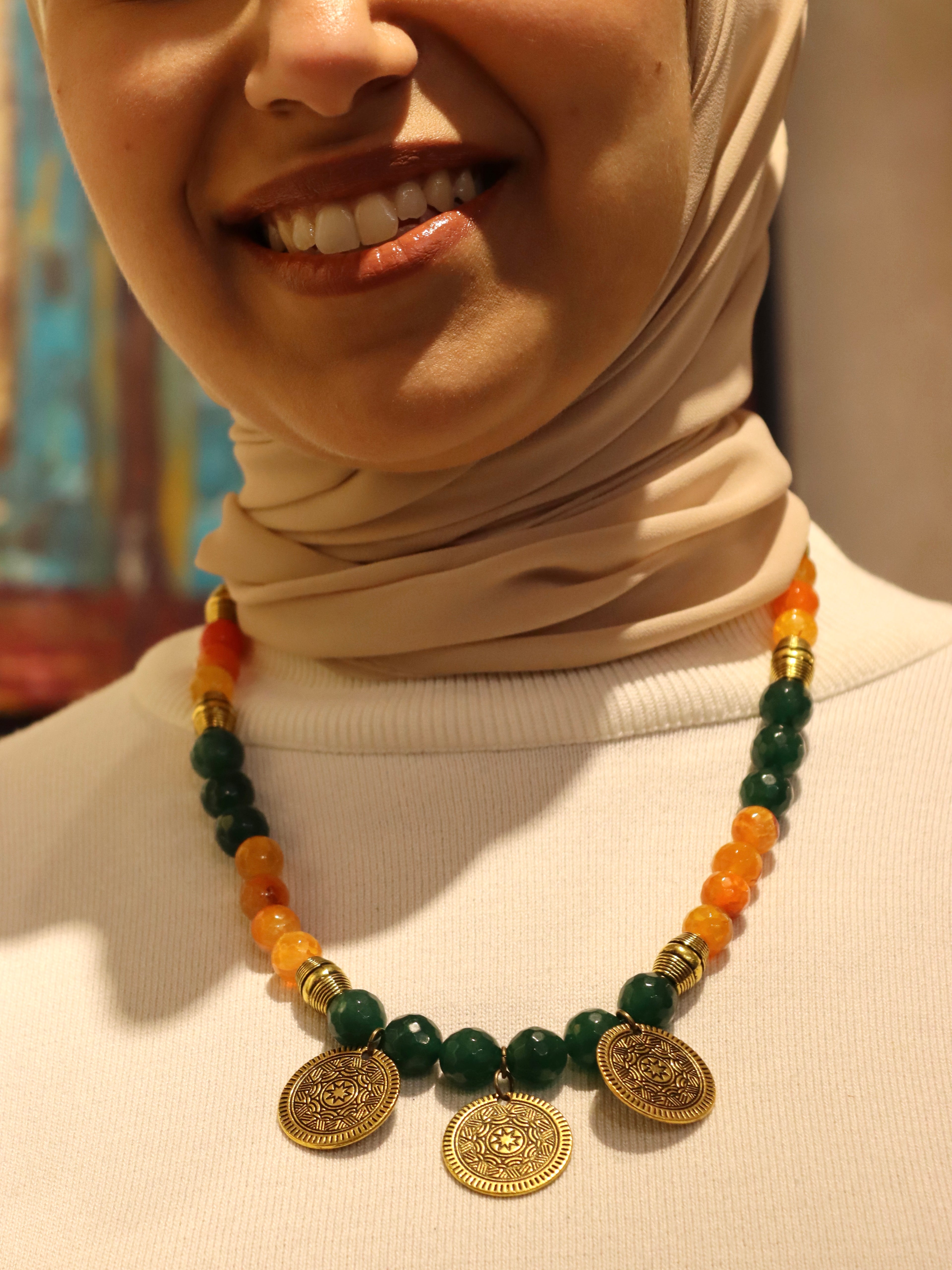 Temple coin - Handmade agate stones necklace | Egyptian inspired