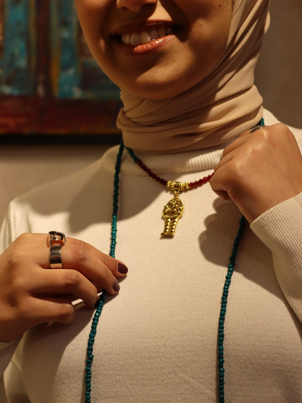 Handmade Wrap beaded necklace with gold accents | Egyptian inspired