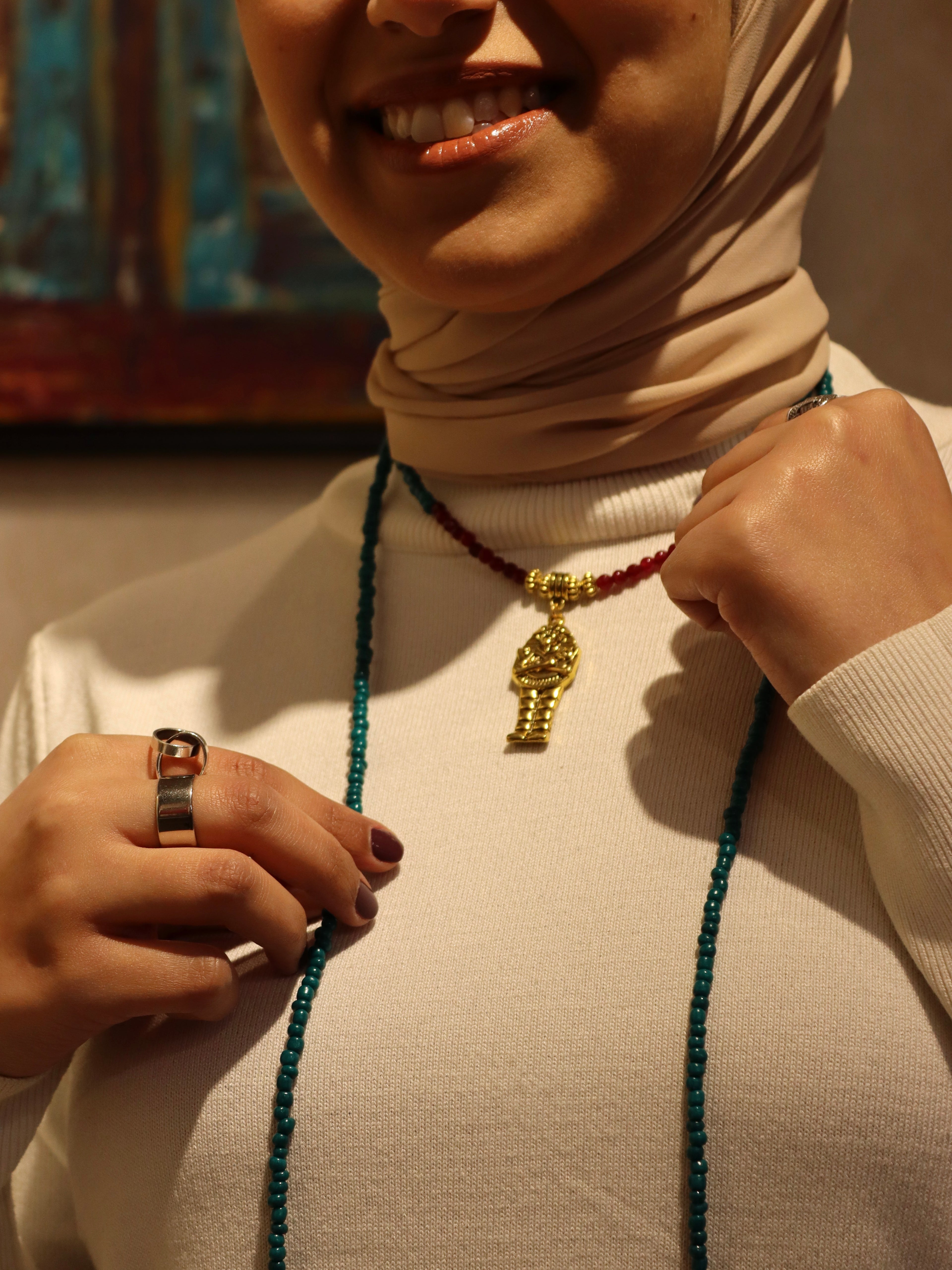 Handmade Wrap beaded necklace with gold accents | Egyptian inspired