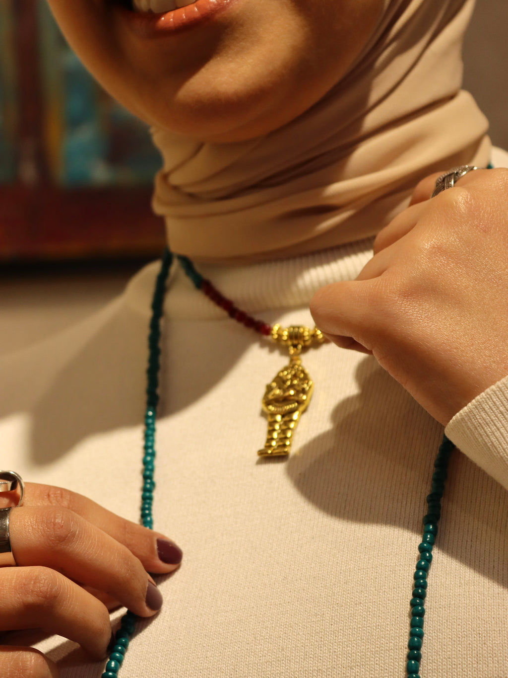 Handmade Wrap beaded necklace with gold accents | Egyptian inspired