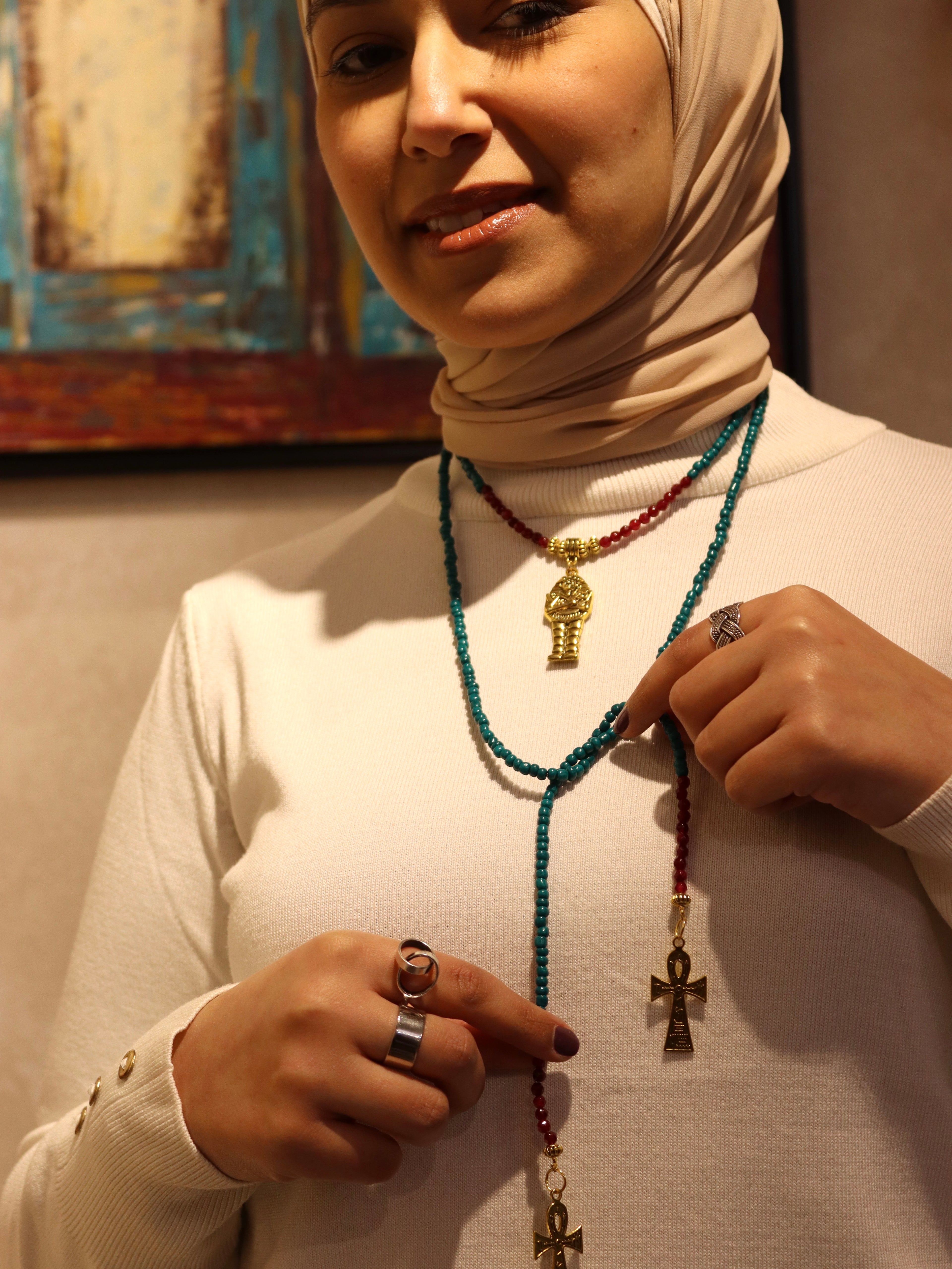 Handmade Wrap beaded necklace with gold accents | Egyptian inspired