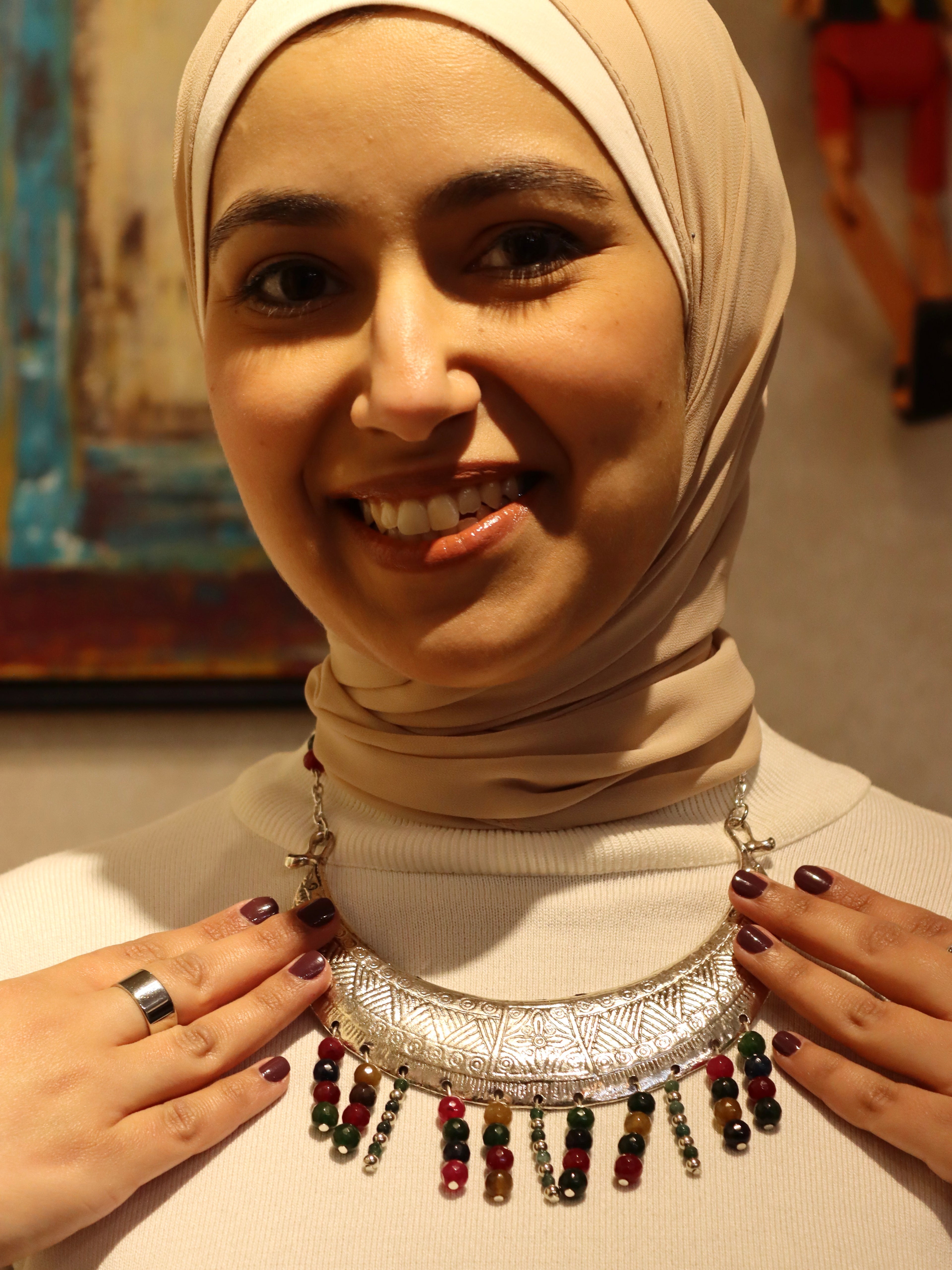Statement silver necklace with Multi colored Agate Stones | Handmade jewelry
