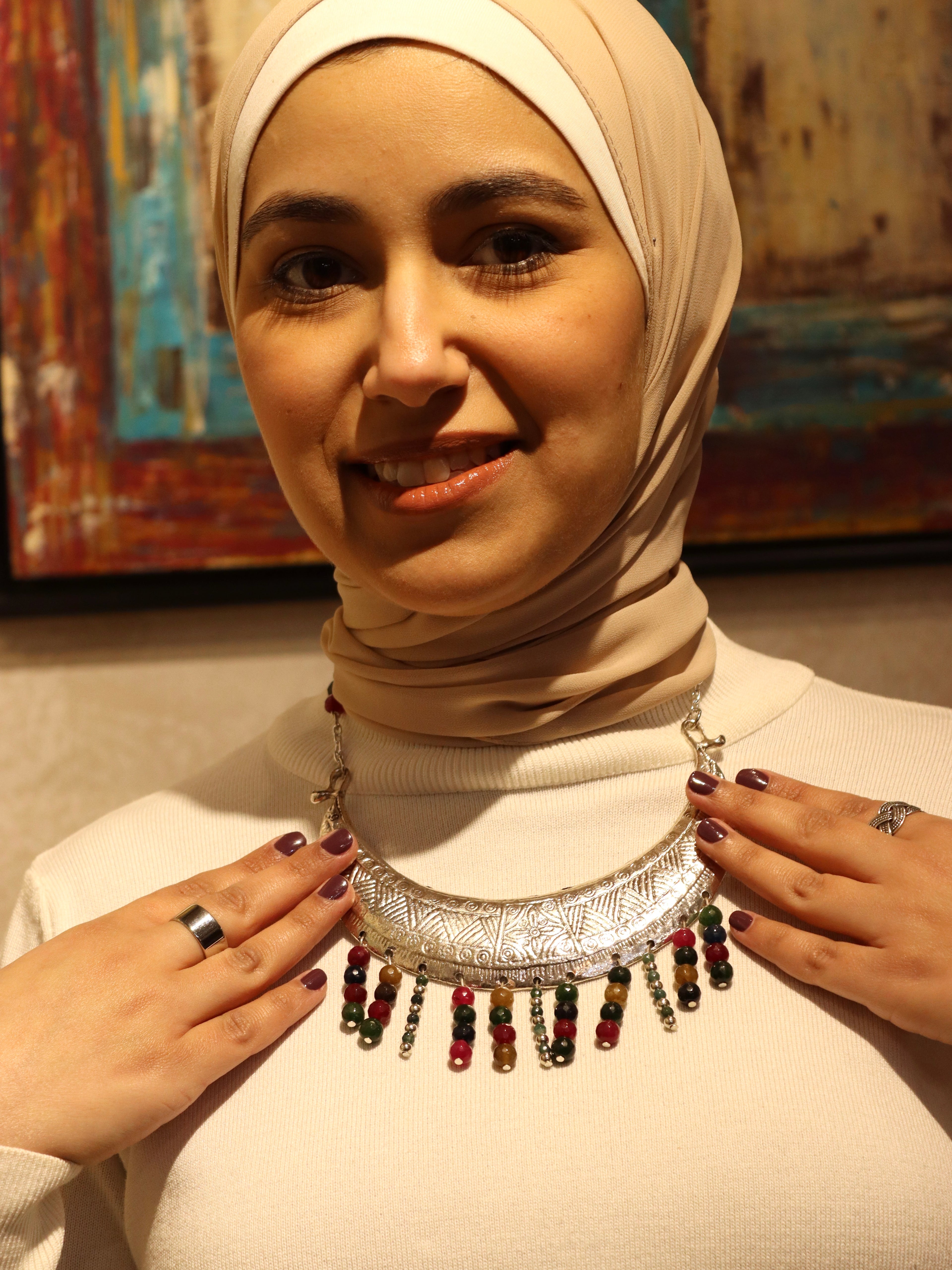 Statement silver necklace with Multi colored Agate Stones | Handmade jewelry