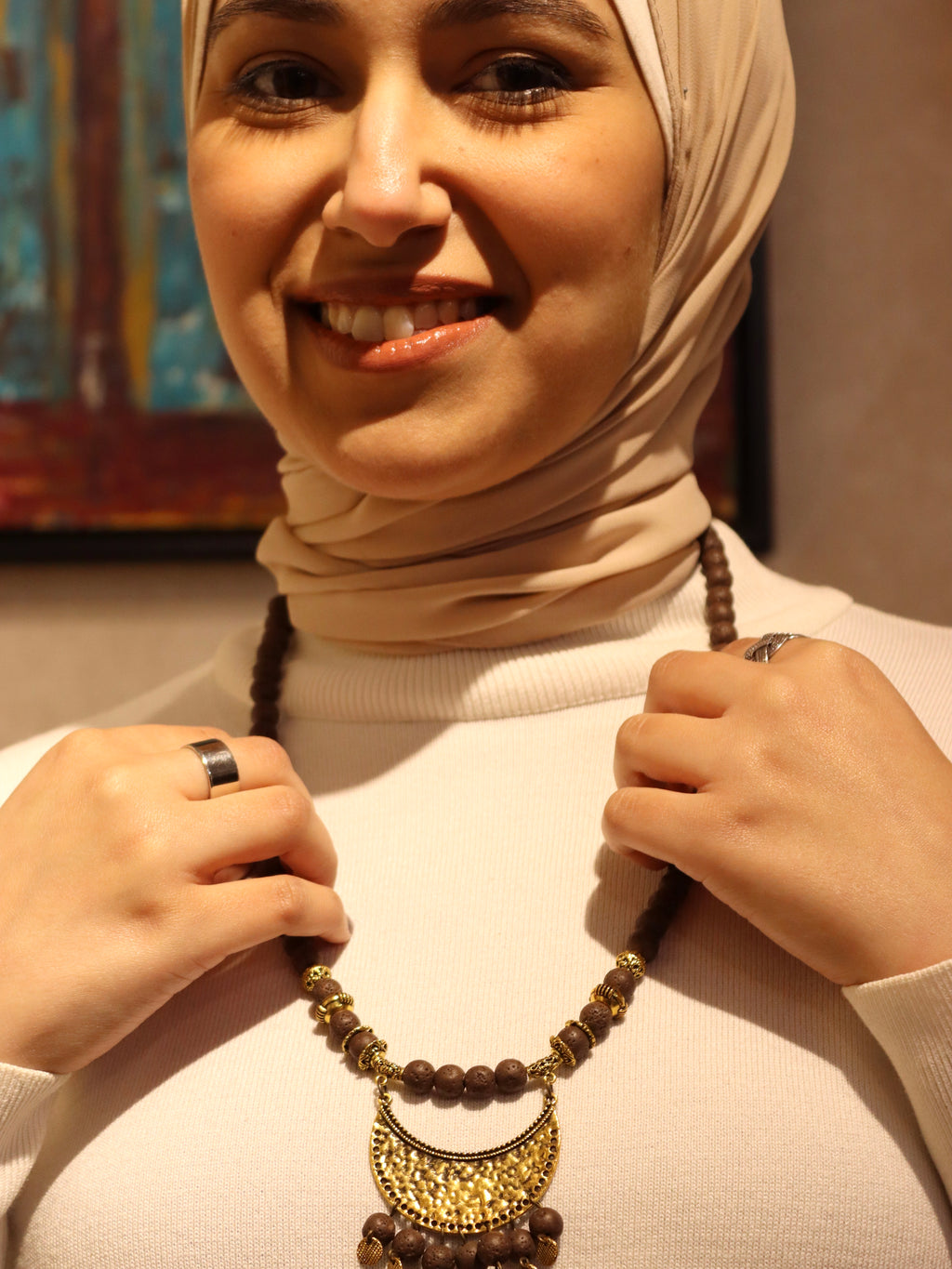 Dark Nights - Brown lava stones with oxidized gold accents necklace | Handmade jewelry