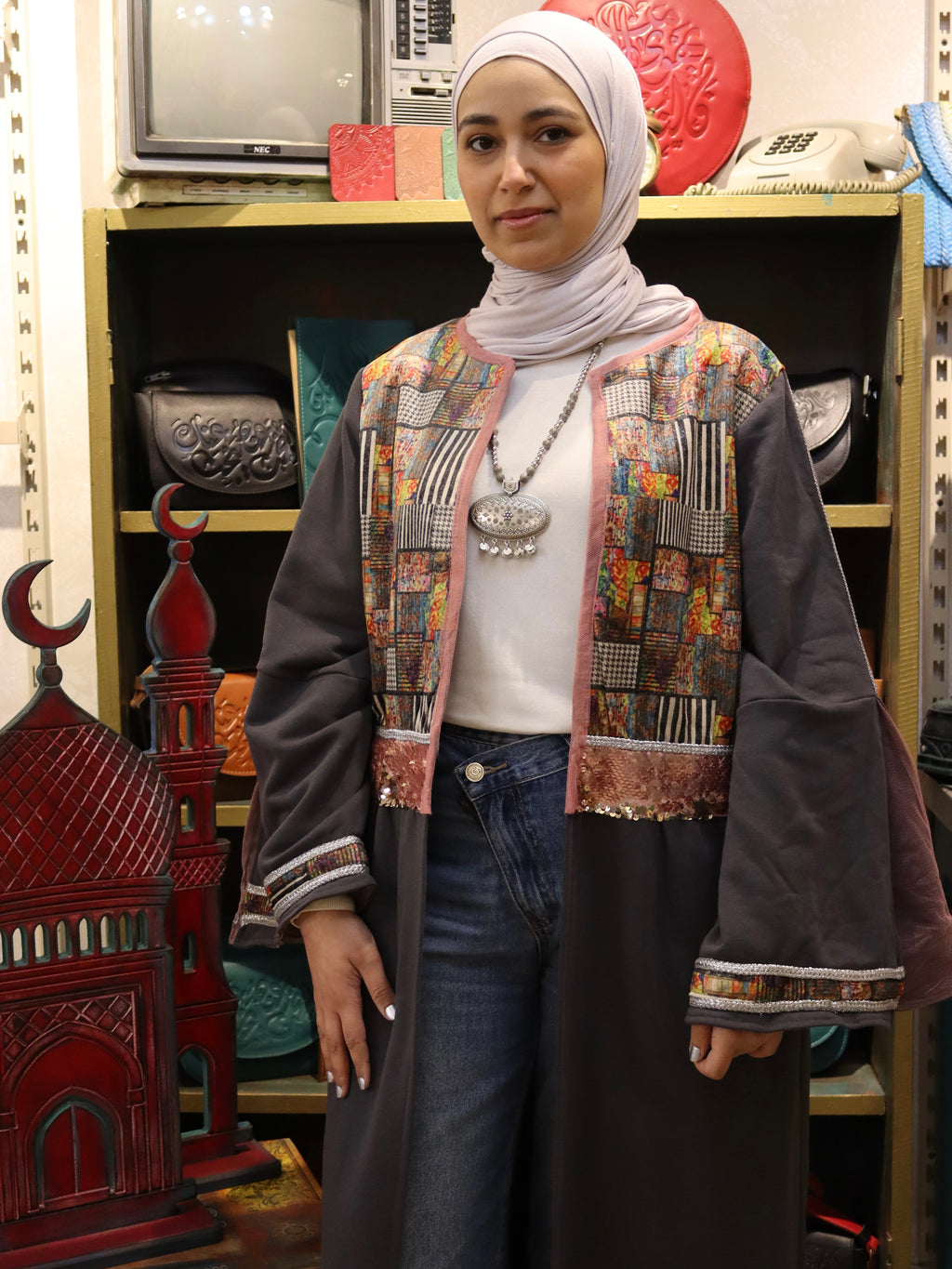 our colorful kaftan in gray color