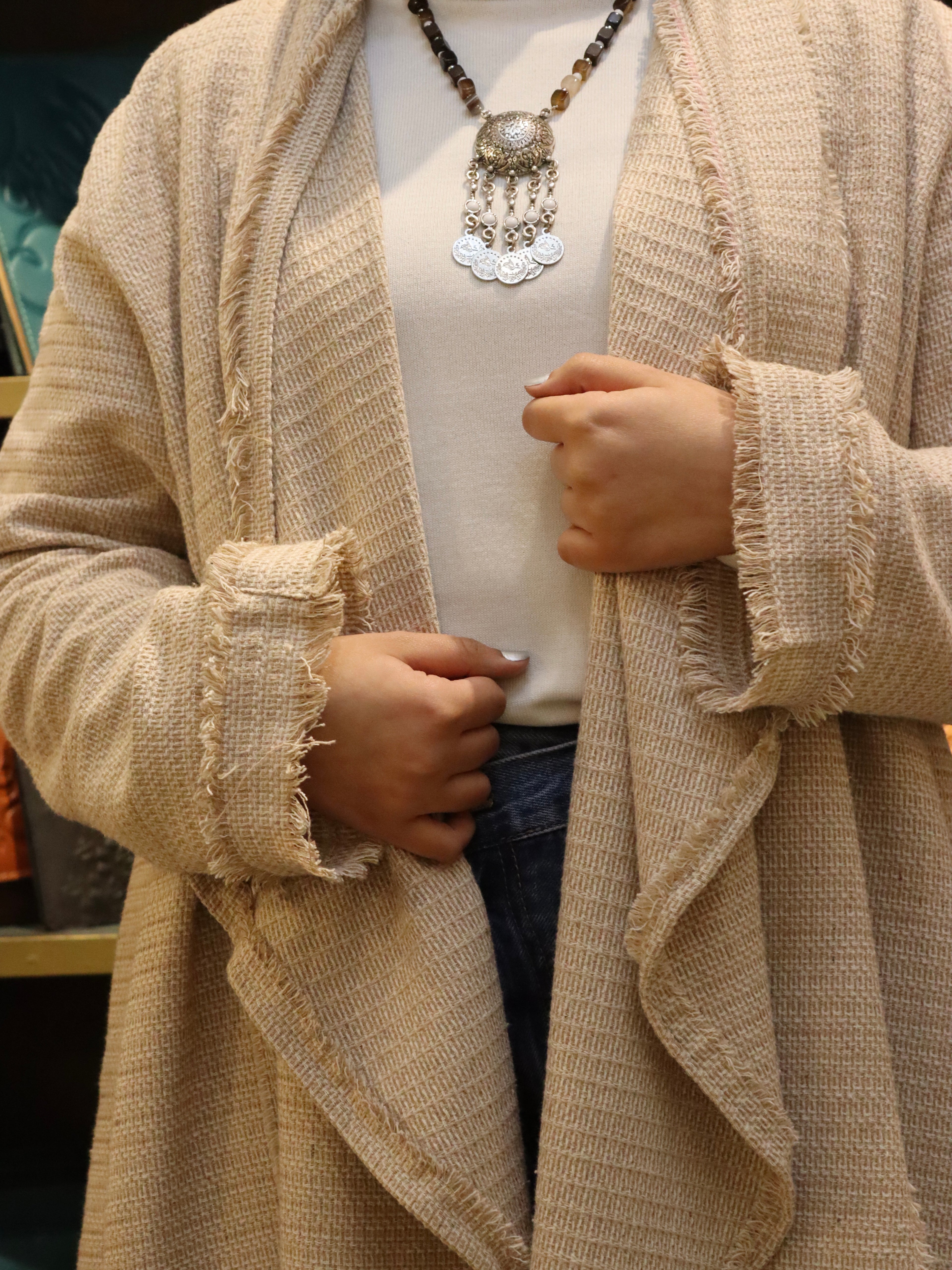 beige cardigan