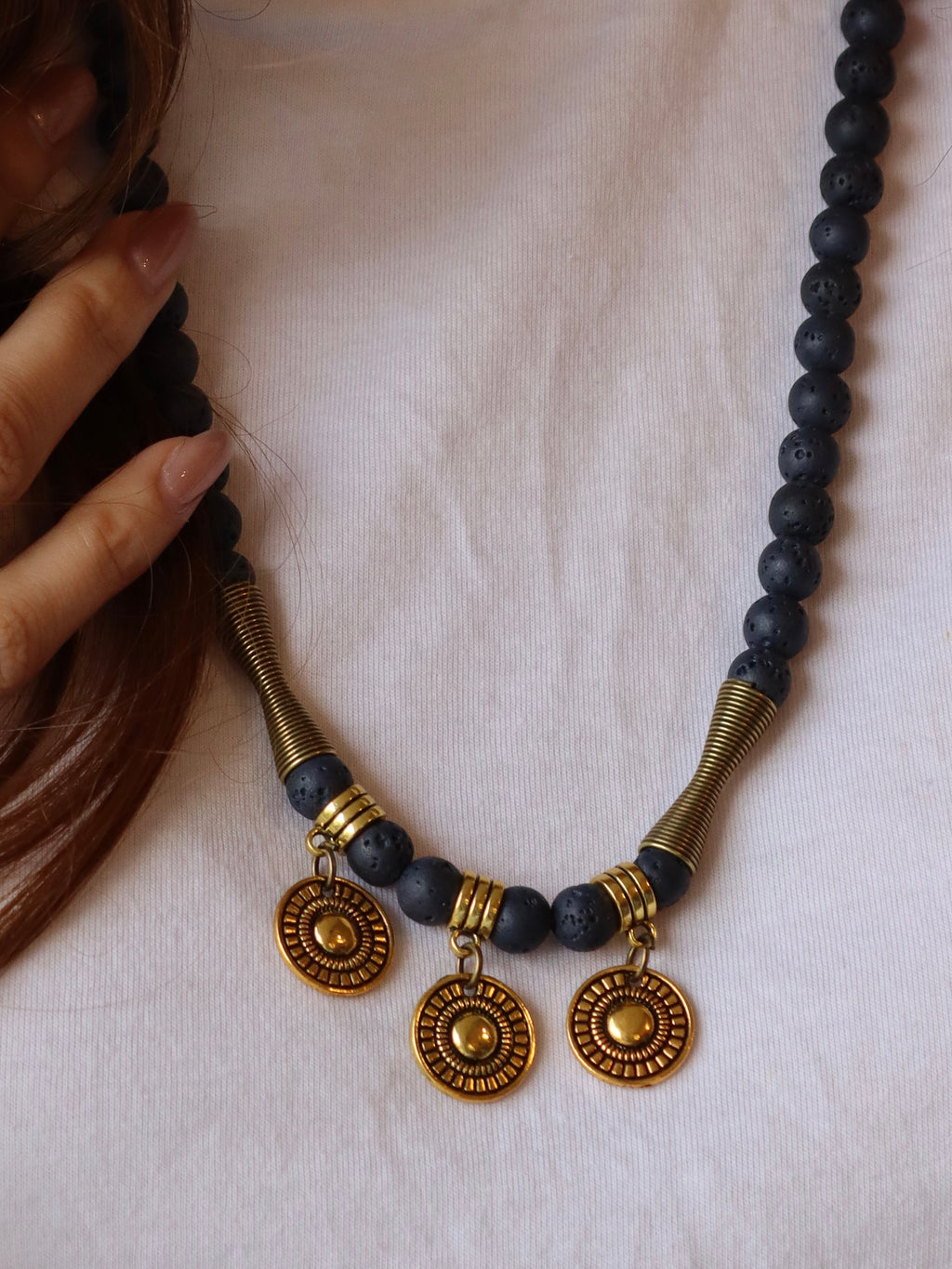 Navy lava necklace with copper accents | Handmade jewelry