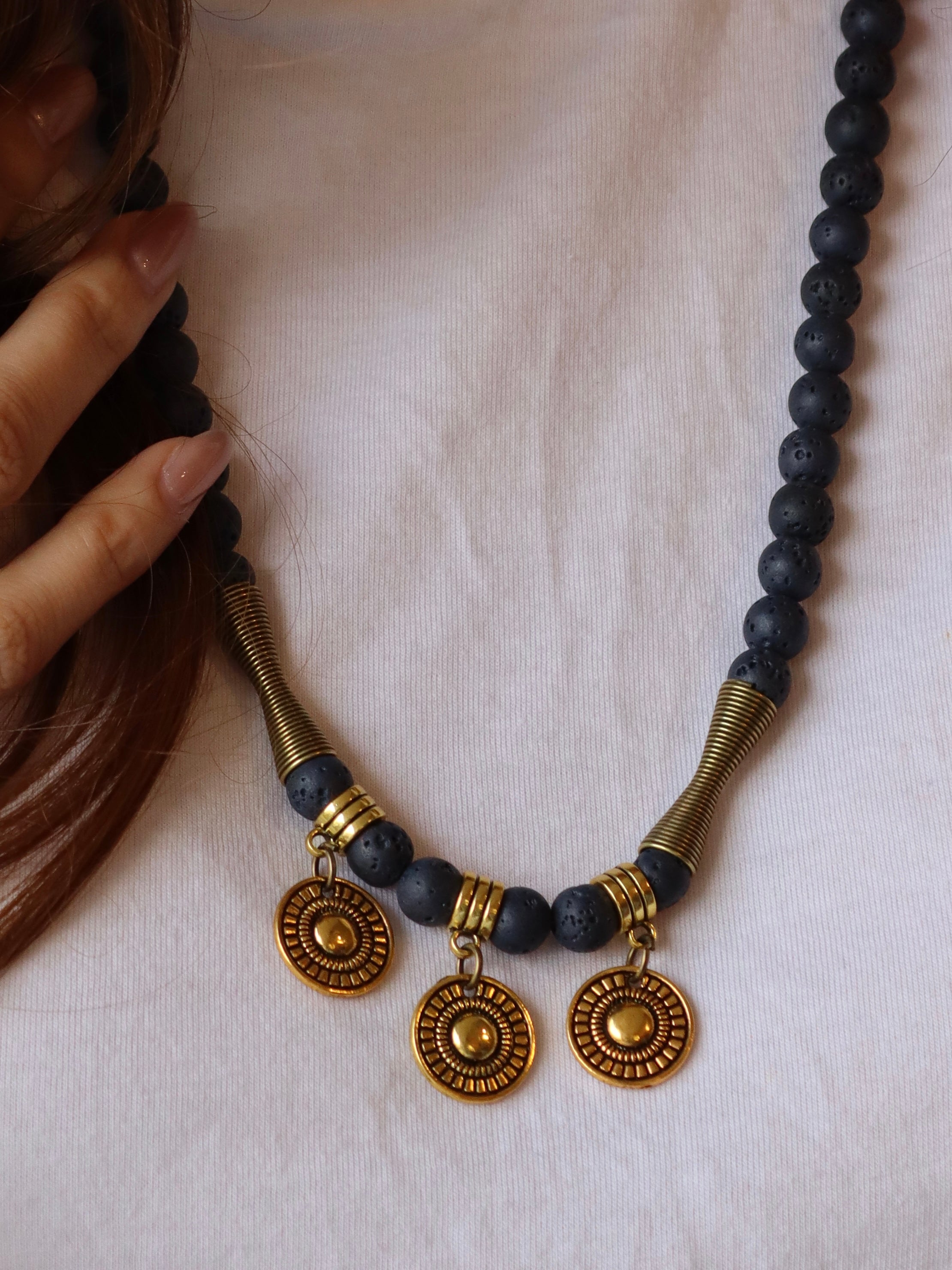 Navy lava necklace with copper accents | Handmade jewelry