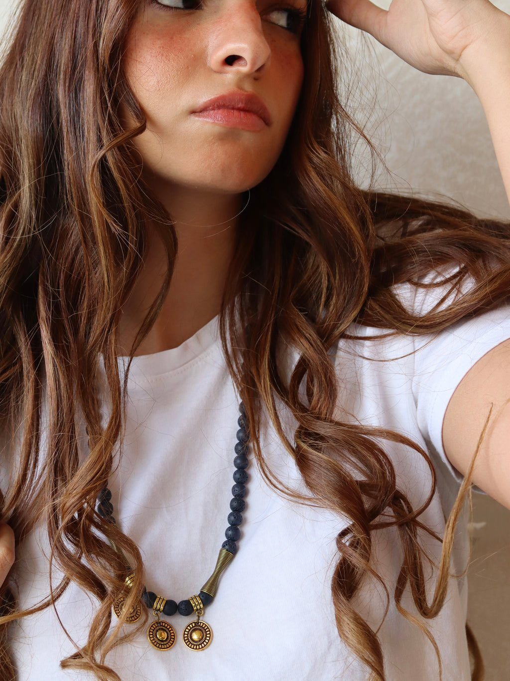 Navy lava necklace with copper accents | Handmade jewelry