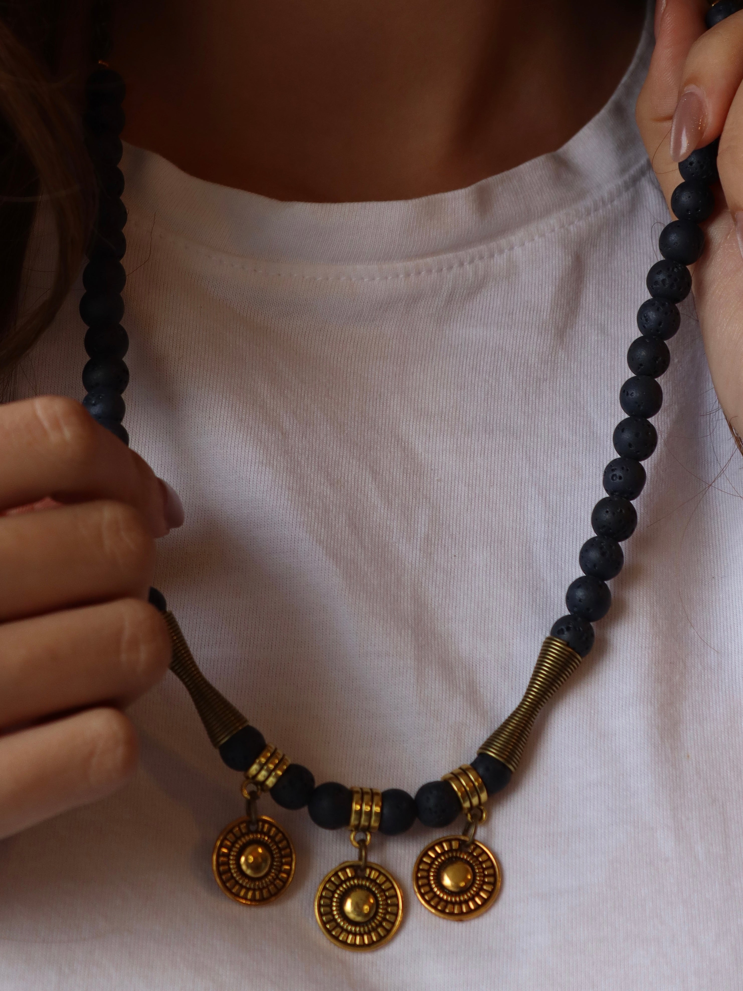 Navy lava necklace with copper accents | Handmade jewelry