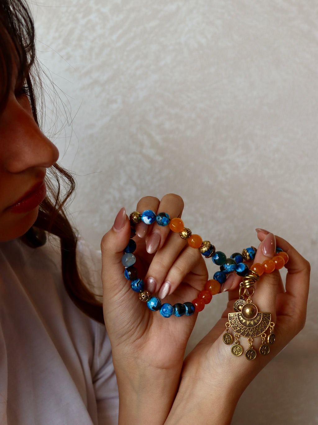 colorful agate rosary with gold accents | Handmade jewelry