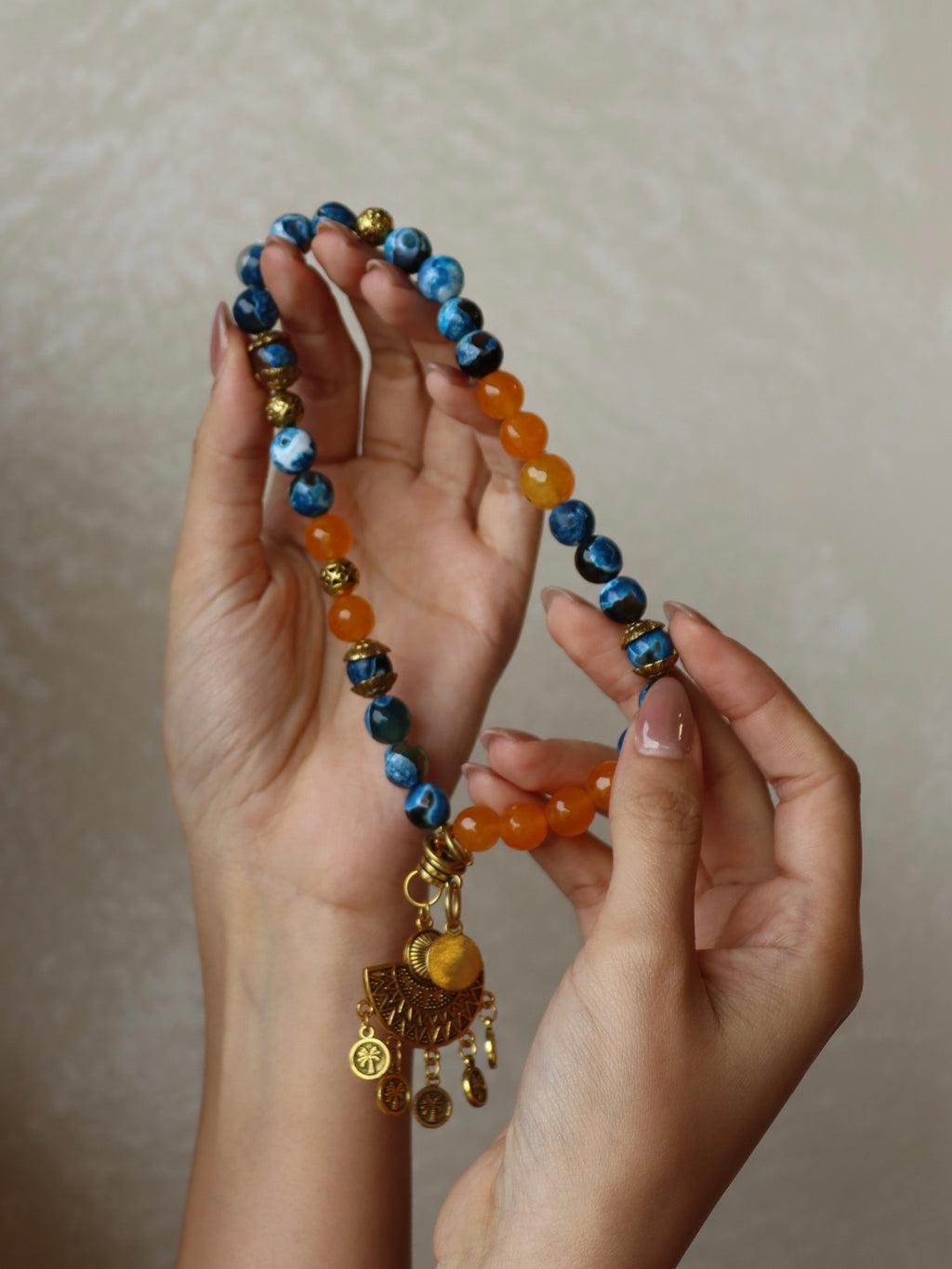 colorful agate rosary with gold accents | Handmade jewelry