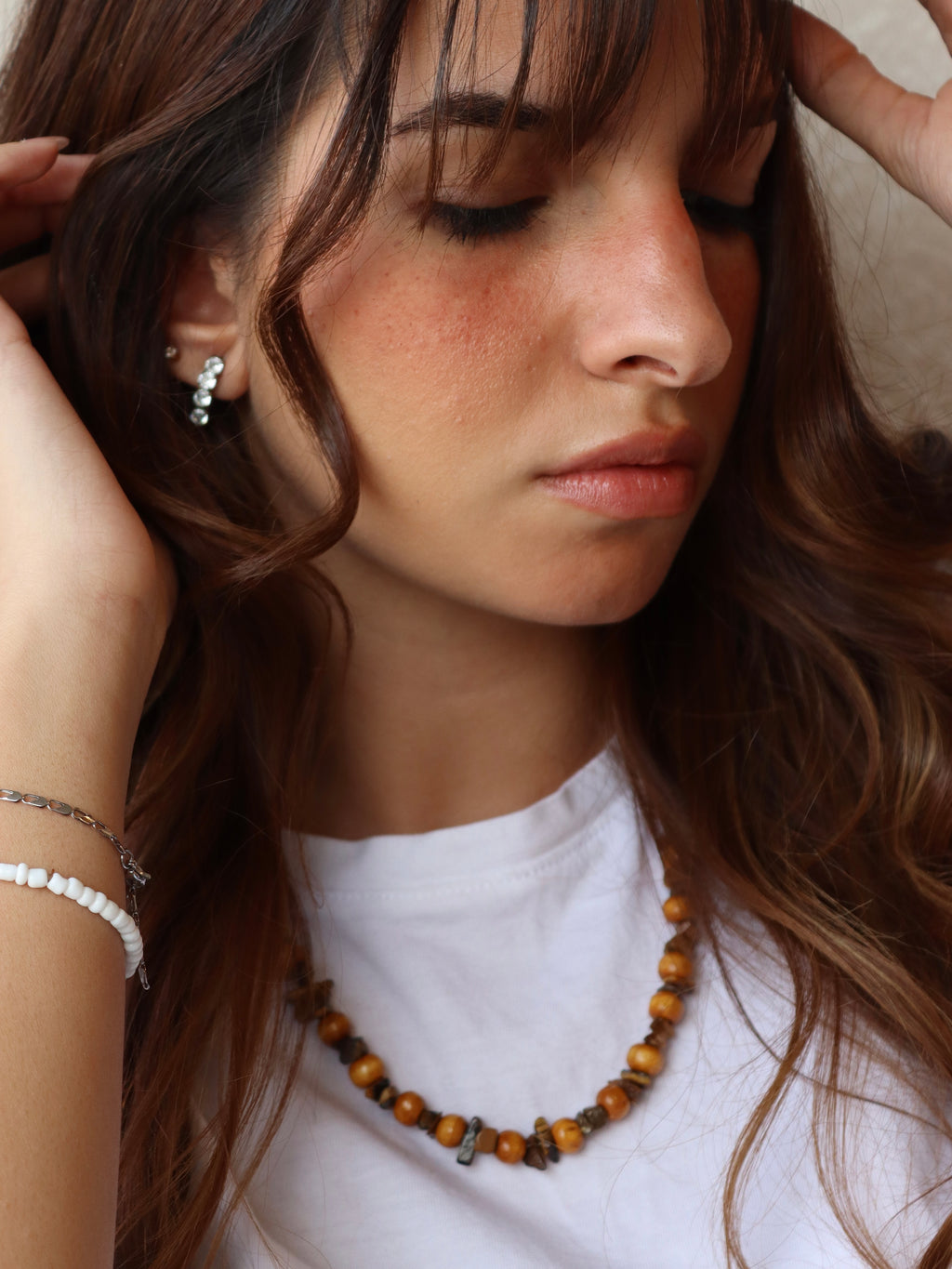 Brown kasr hagar and wooden necklace | Handmade jewelry