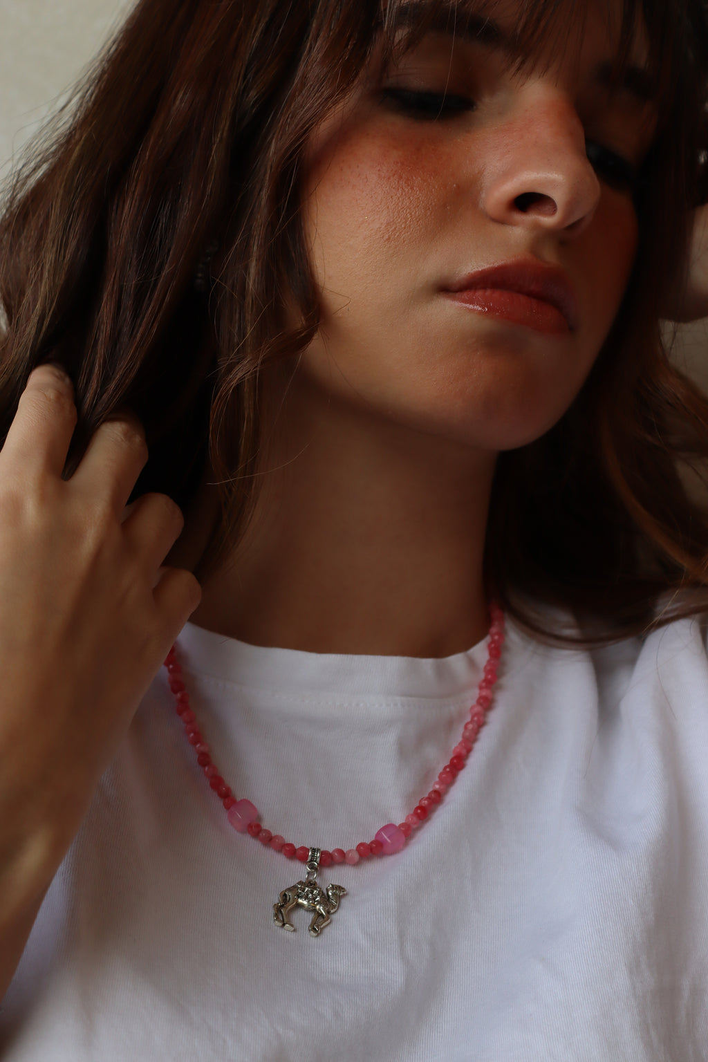 Pink agate with silver accents necklace | Handmade jewelry