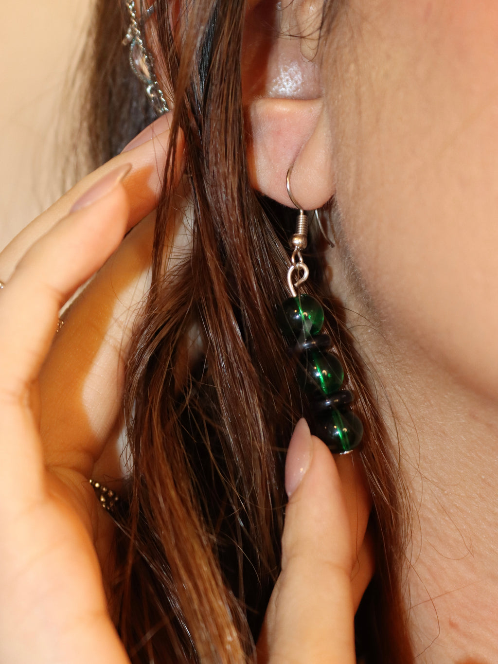 Green and black boho beaded earrings | Handmade jewelry