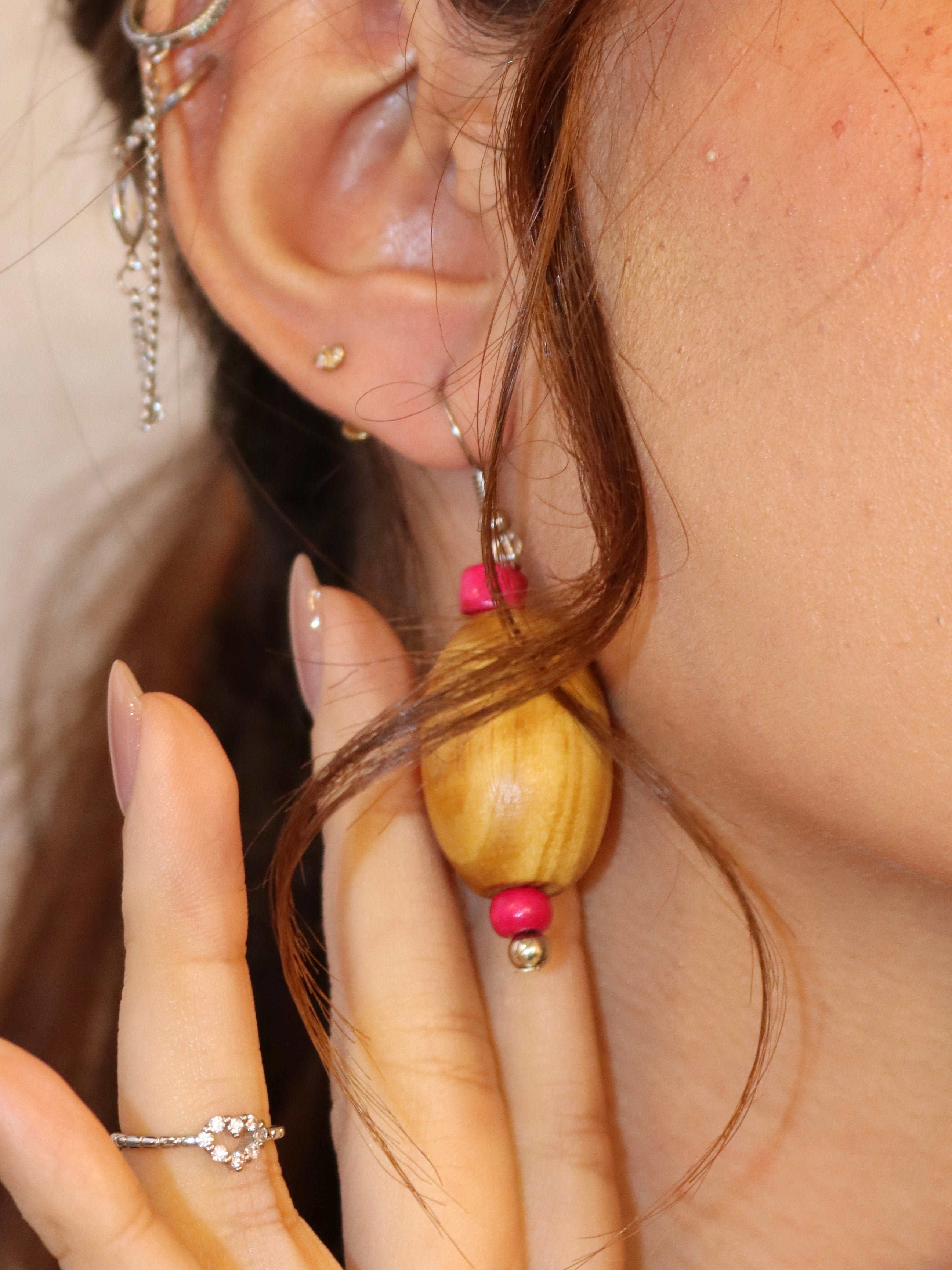 brown & pink bohemian earring