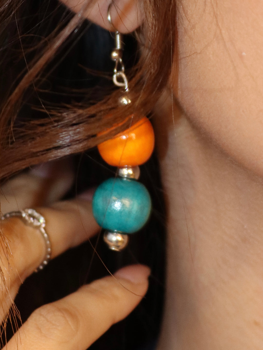 orange & blue wooden earrings