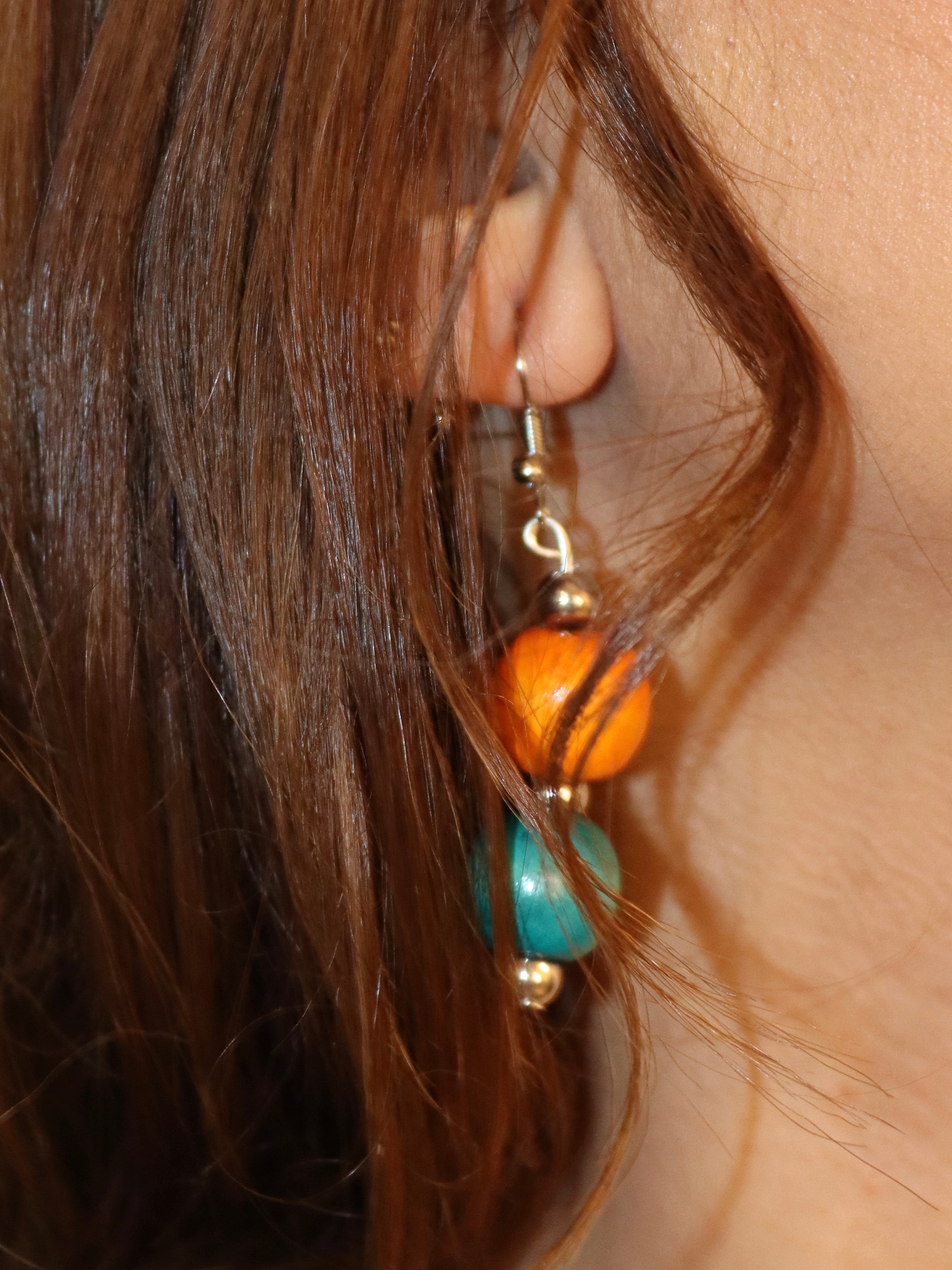 orange & blue wooden earrings