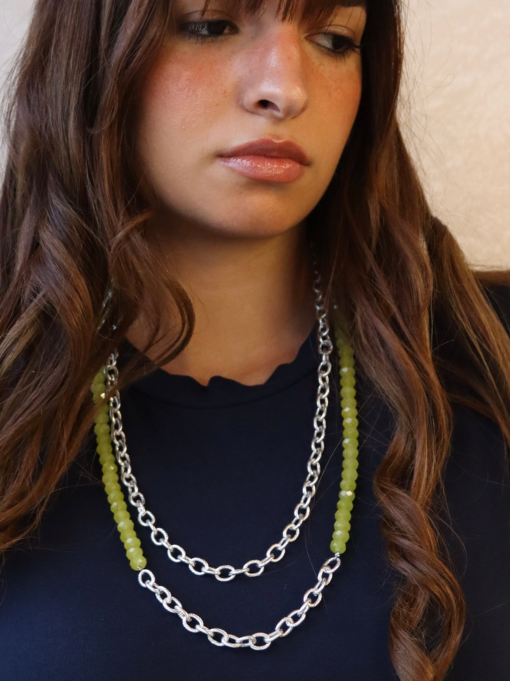 double layered crystal necklace with silver chain | Handmade jewelry