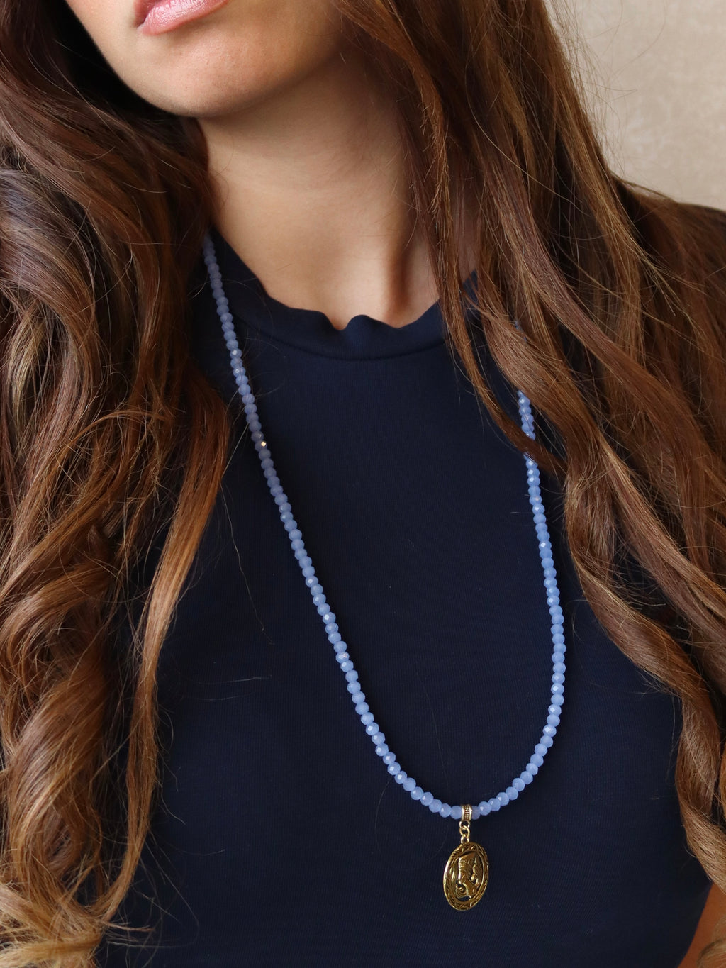 lilac crystal necklace with gold accent | Handmade jewelry