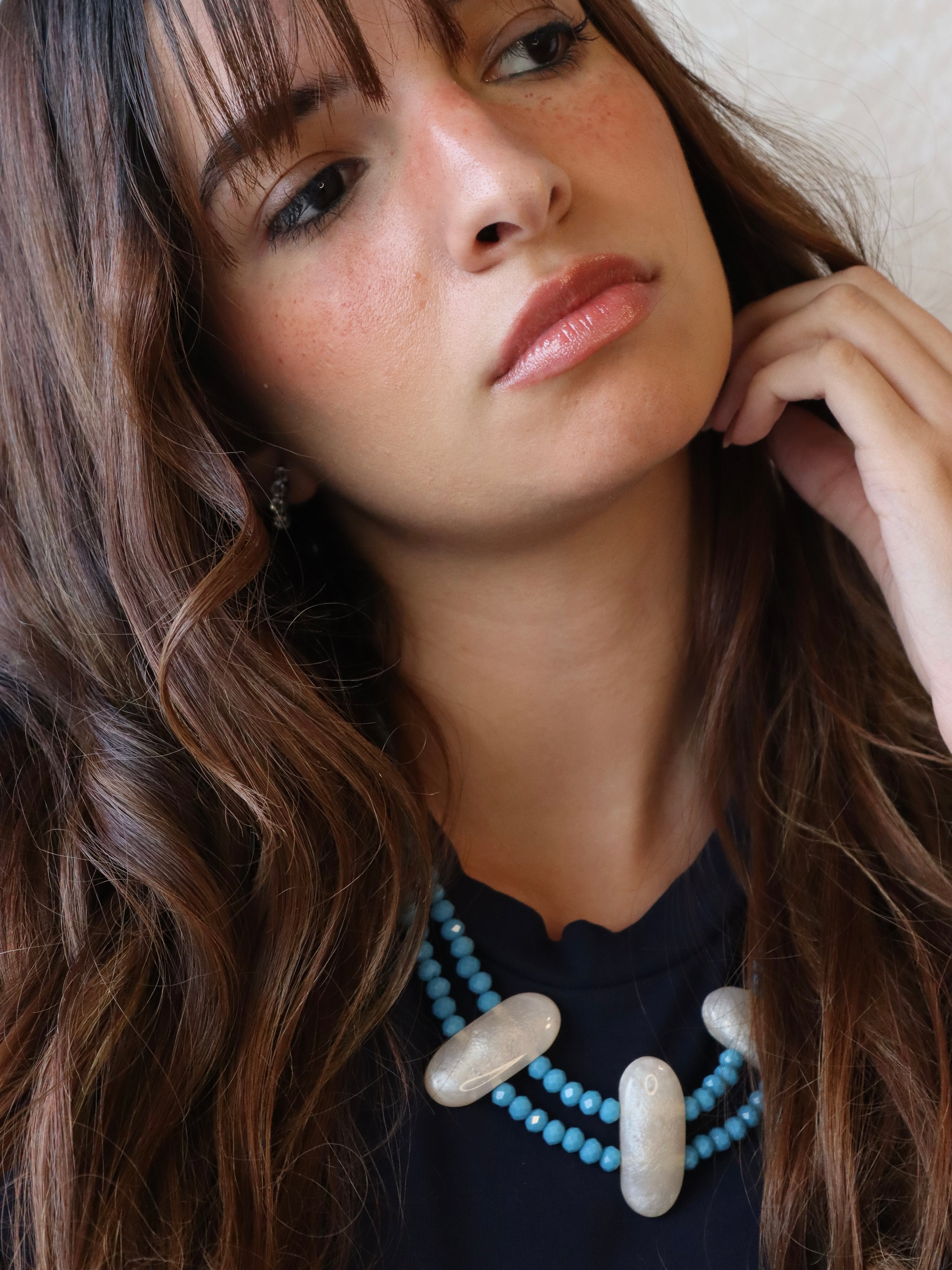 azure blue crystal layered necklace