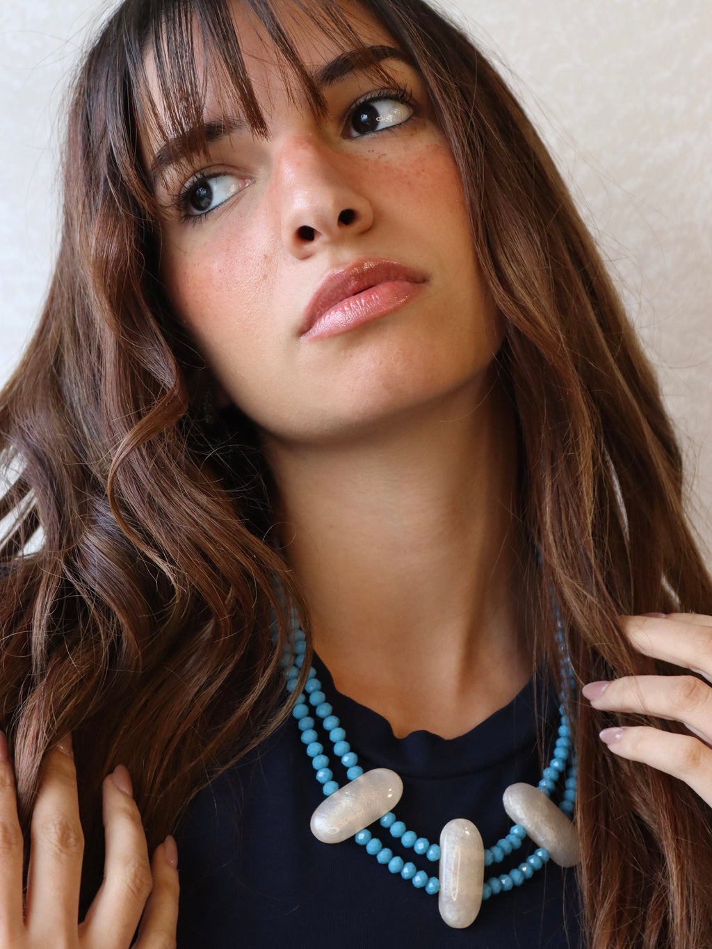 azure blue crystal layered necklace