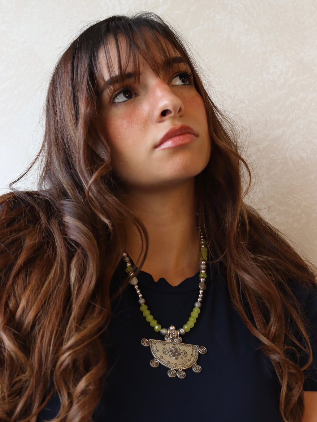 lime green crystal necklace with silver accents and silver pendant | Handmade jewelry