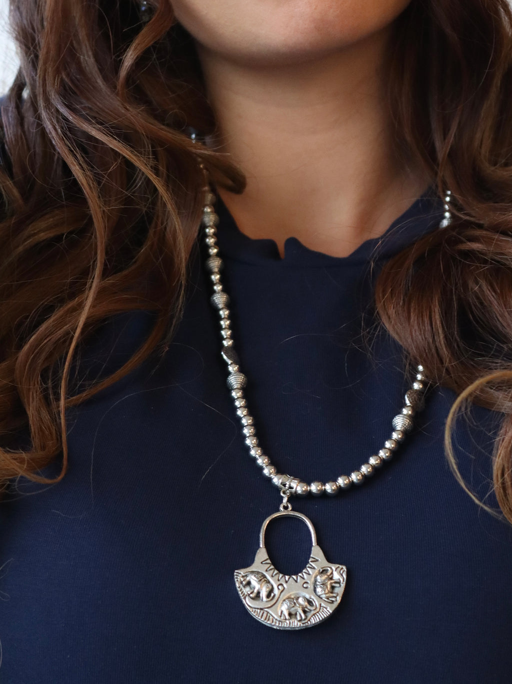 silver necklace with silver elephant pendant | Handmade jewelry