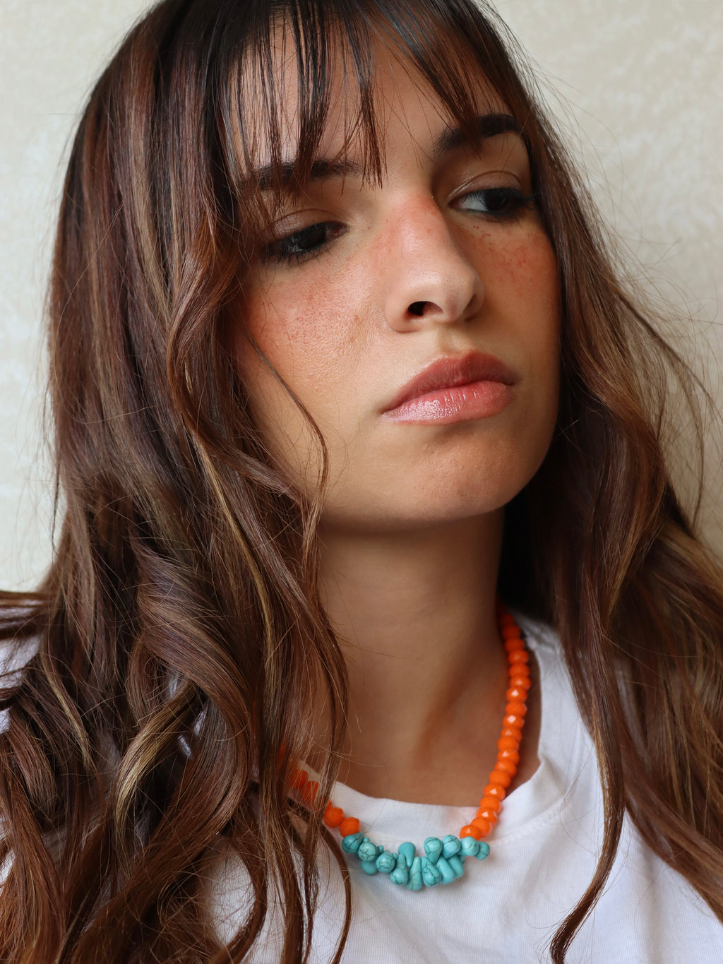 Orange and fayrouz with silver accents necklace set | Handmade jewelry