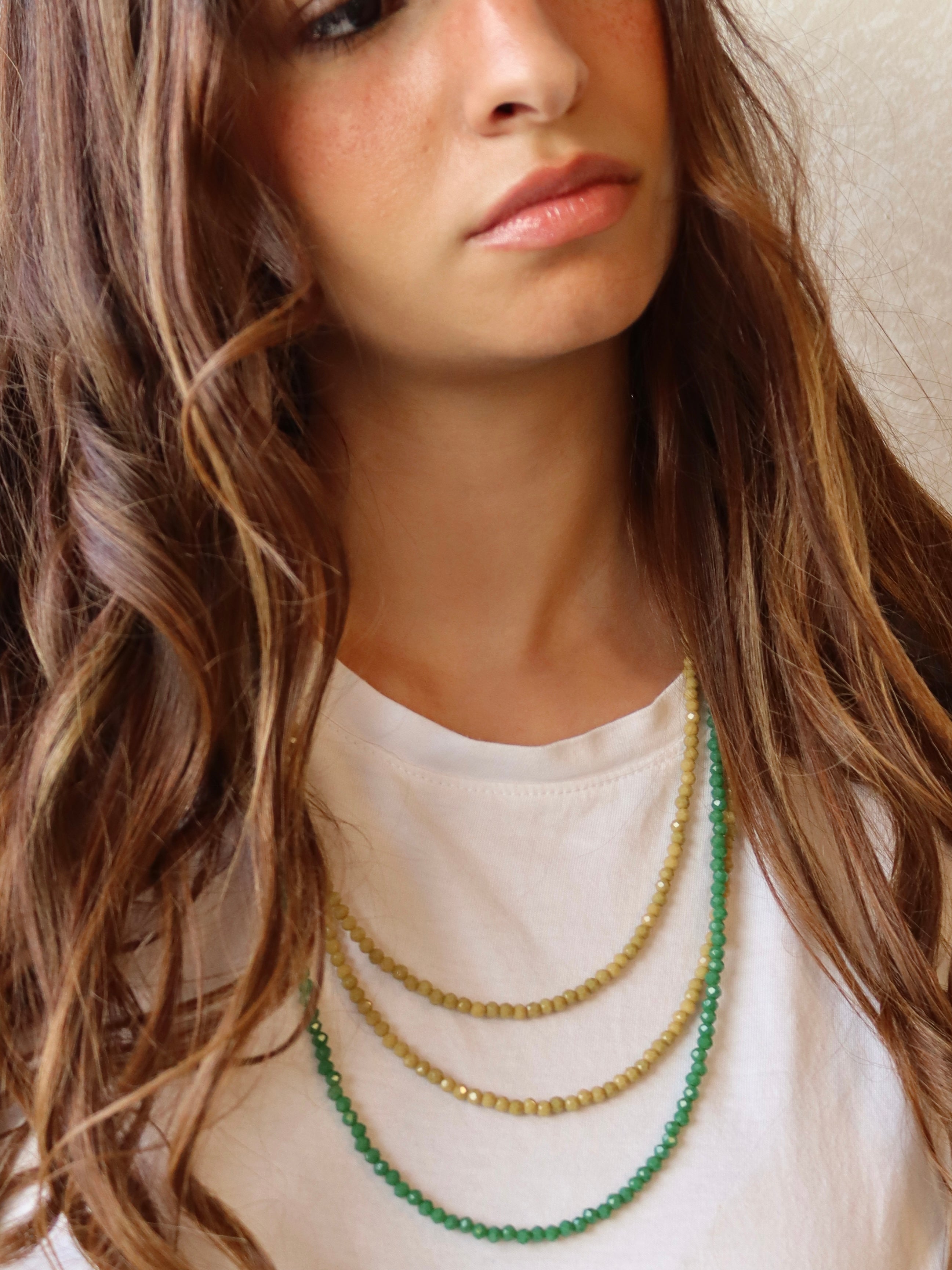 triple layered green & cafe crystal necklace
