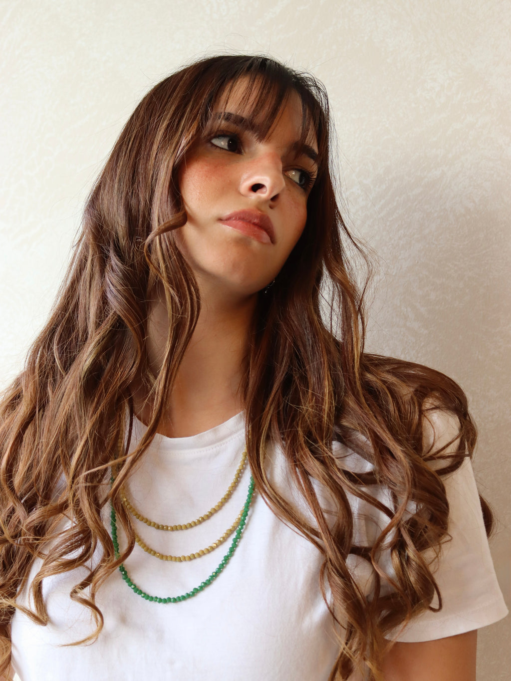 triple layered green and cafe crystal necklace | Handmade jewelry